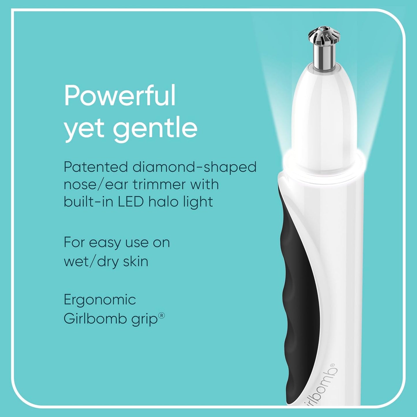Conair GIRLBOMB Nose Hair Trimmer for Women - Battery-Operated Facial Hair Removal with LED Light | Diamond-Shaped 360° Beveled Blade, White