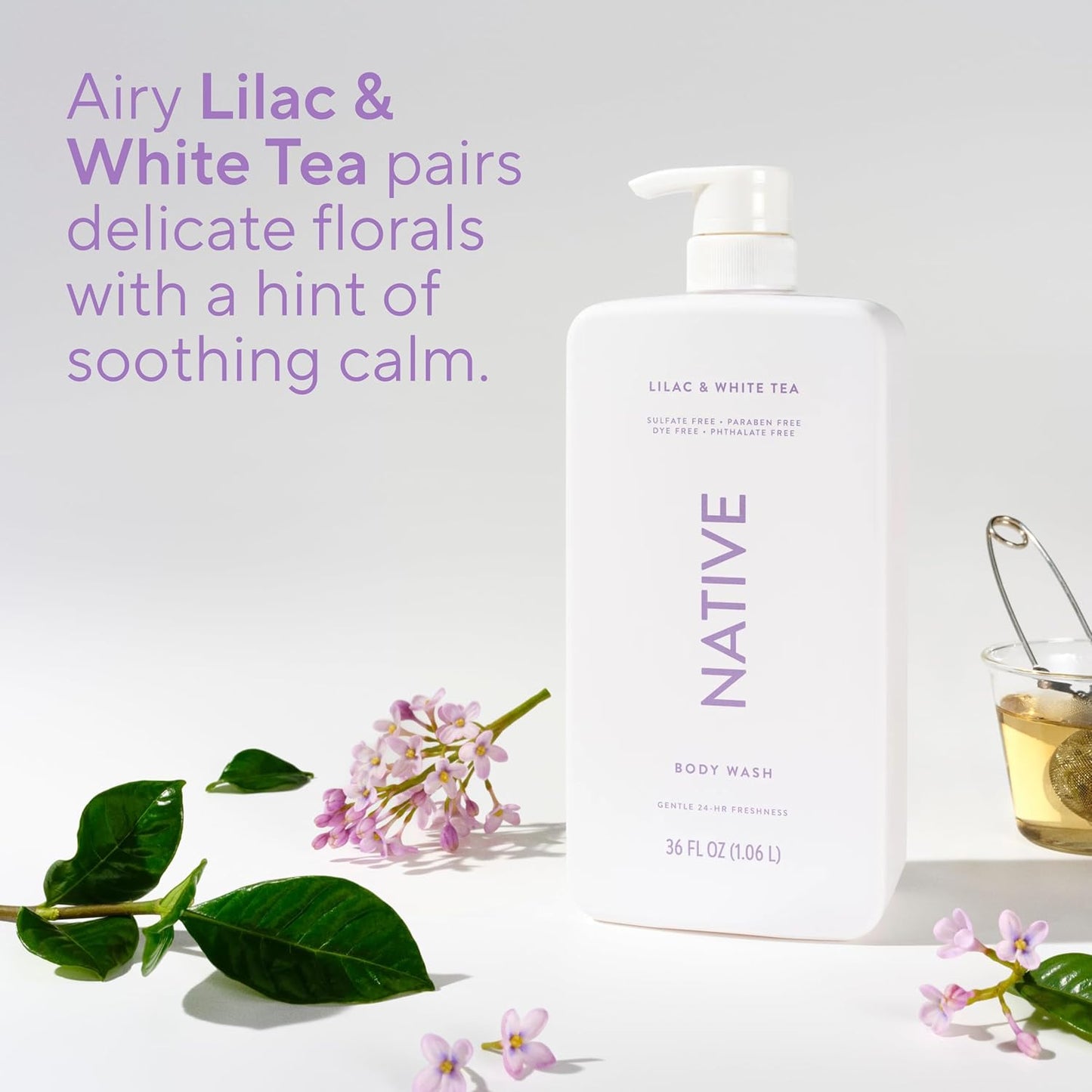 Native Body Wash - Lilac & White Tea, 36 oz Pump Bottle | Sulfate-Free & Gentle Formula for All Skin Types