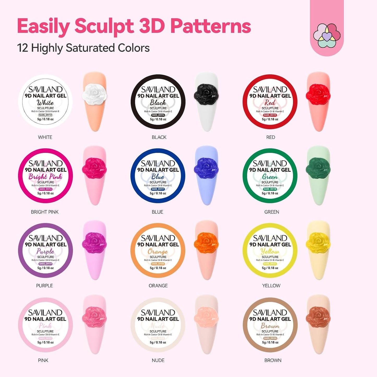 3D Nail Gel Set - 12 Colors Non-Sticky Soak Off Sculpting Gel | Nail Art Painting & Carving Tools for Home Salon DIY