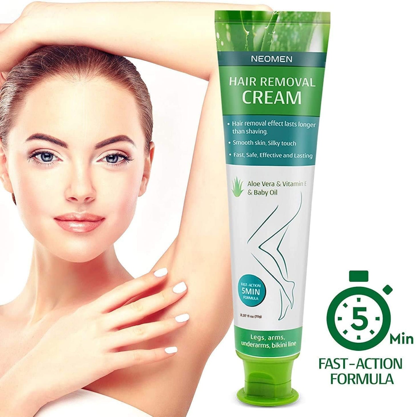 Hair Removal Cream for Men & Women: Painless Depilatory for Sensitive Skin & Intimate Areas, Moisturizing with Aloe Vera & Vitamin E, Safe for Face, Underarms, Bikini, Arms (2.37)