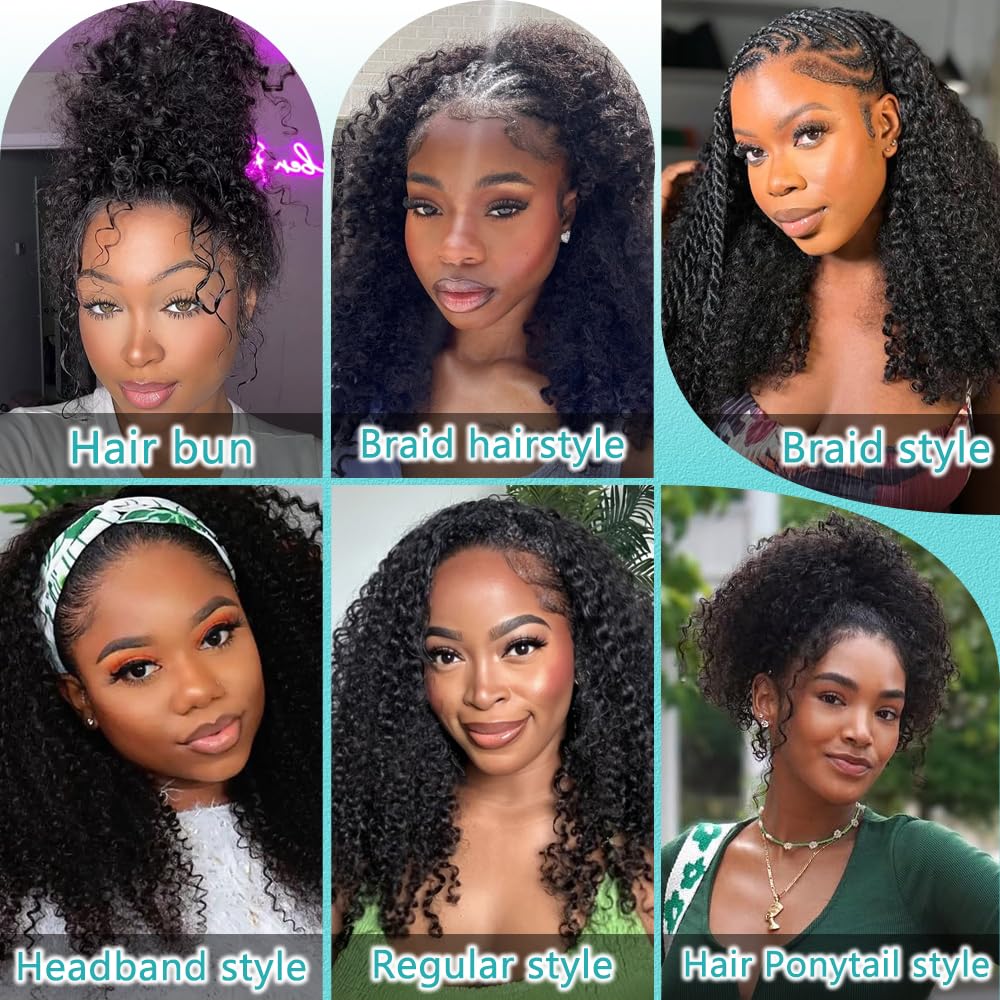 Kinky Curly 3 In 1 Half Wig - 200% Density Glueless Human Hair Wig for Women | 16 Inch Seamless Flip Style