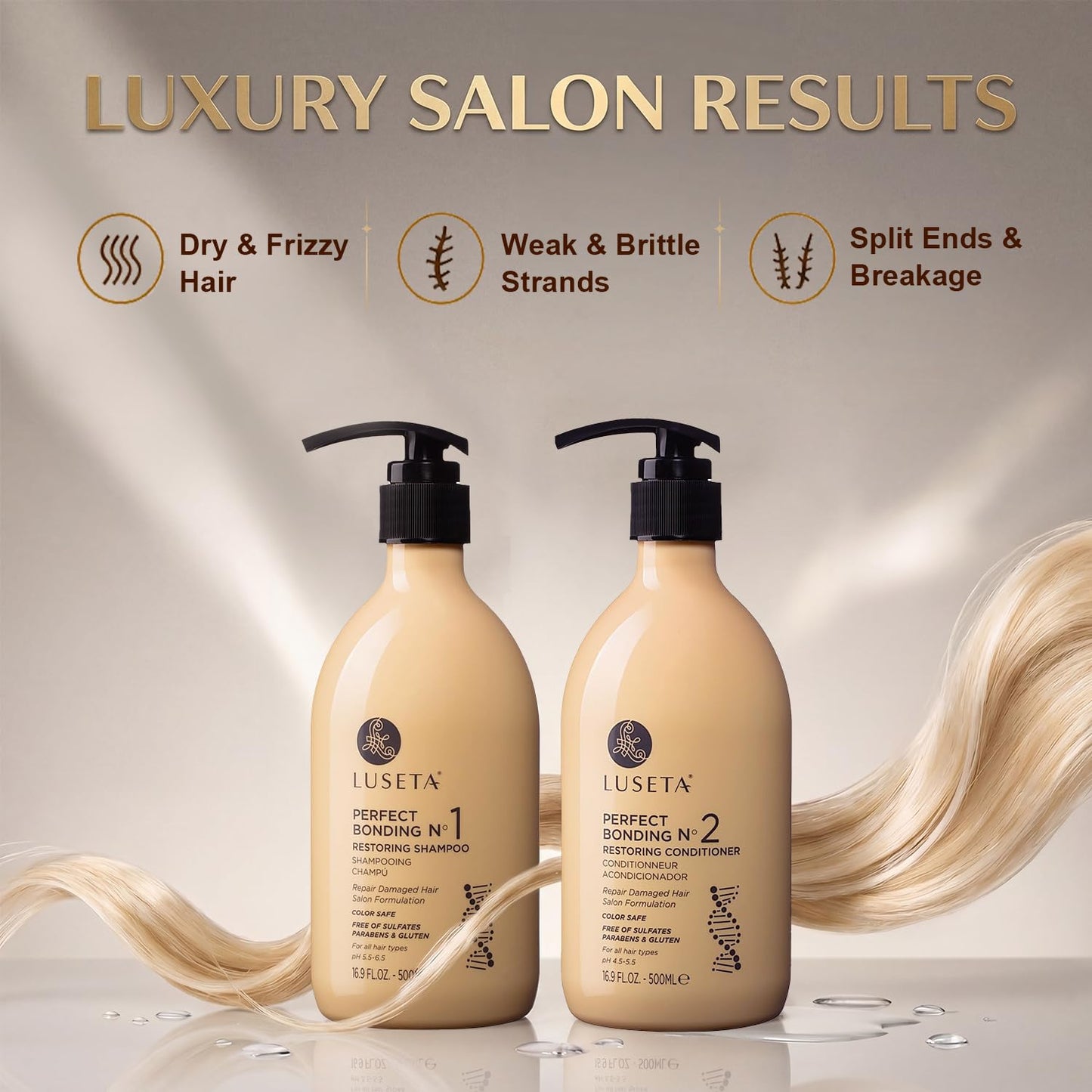 Bond Repair Shampoo & Conditioner Set for Chemically Damaged Hair - Deep Moisture & Shine | 2x16.9 oz