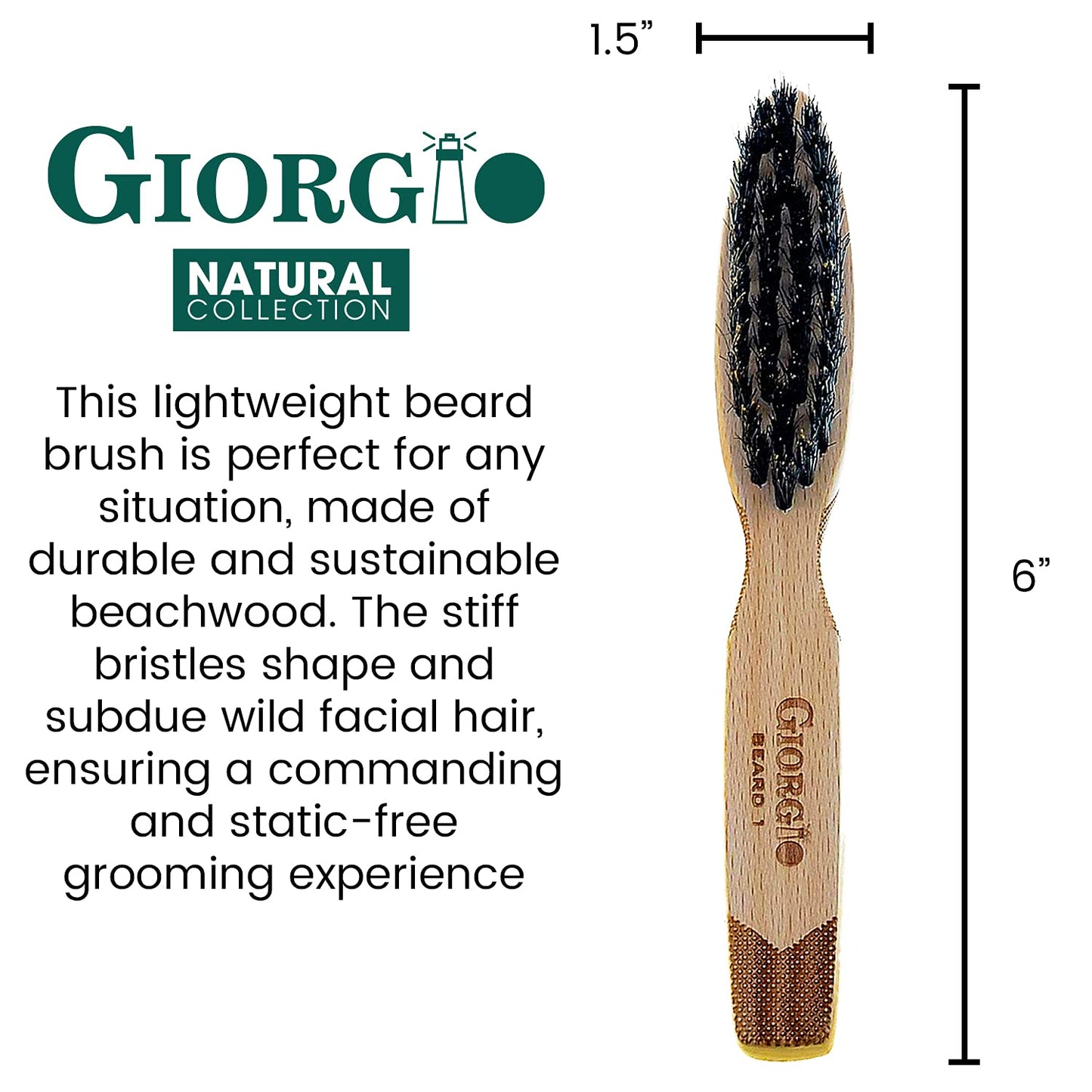 Giorgio G87 Gentleman's Tokyo Folding Pocket Comb, Flexible Men's Hair, Beard and Mustache Pocket Comb. Hand-Made of quality Durable Cellulose Acetate + GBRD1 6 Inch Beard and Mustache Brush