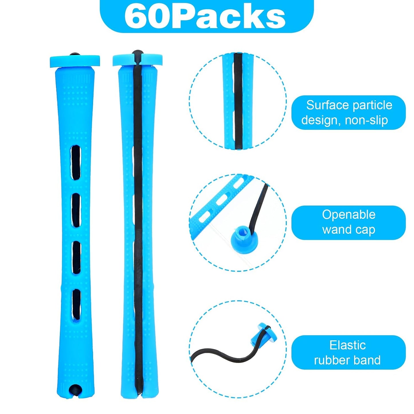 Curling Rods Set - 40PCS Anti-Slip Small Perm Rods for All Hair Types | Blue Plastic, 0.9cm (0.35in)