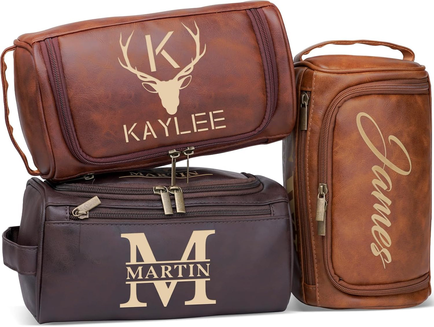 Personalized Leather Toiletry Bag for Men - Custom Engraved Dopp Kit | Perfect Groomsmen, Husband, Dad Gift for Weddings & Birthdays