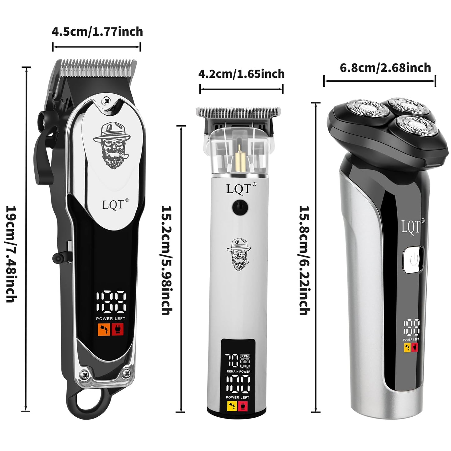 LQT Professional Barber Kit for Men, Cordless Hair Clipper, Trimmer & Rotary Shaver Set with LED Display, USB-C Rechargeable Battery,Precision Blades,Adjustable Speeds,Low Noise,Grooming Gifts for Men