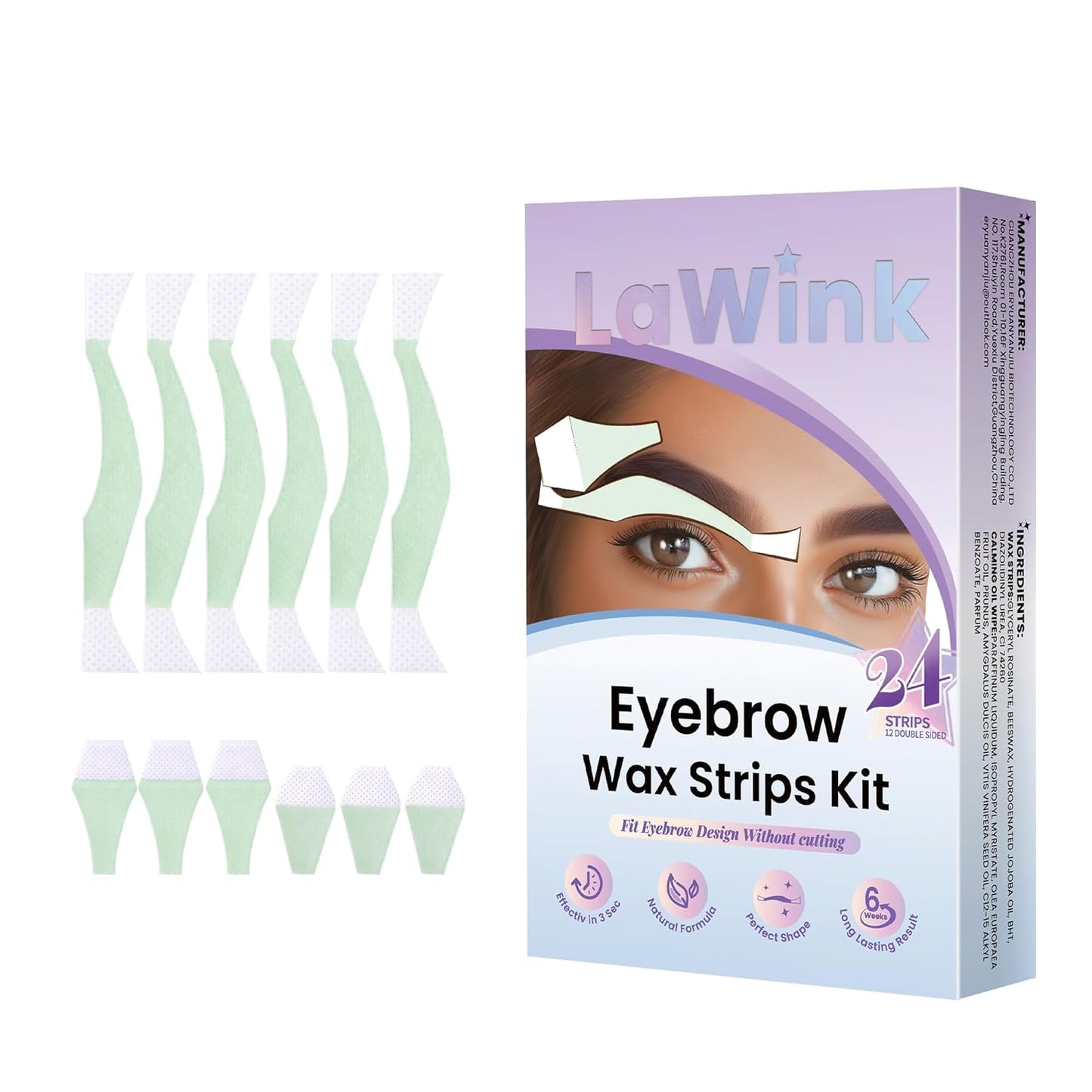 Eyebrow Wax Strips - Facial Hair Removal for Women | 24 Strips + 4 Soothing Wipes