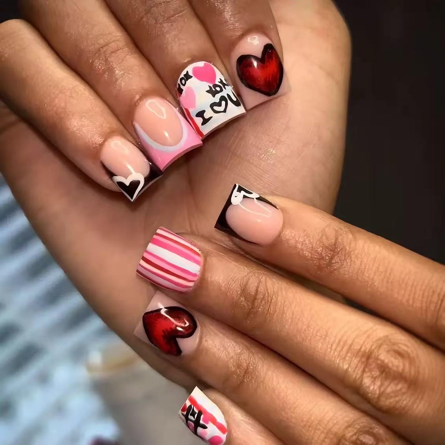 Leopard Print Press-On Nails - 30 Pcs Medium Almond Acrylic with Heart Pearl Bow & Rhinestones | Romantic Valentine’s French Tip Design