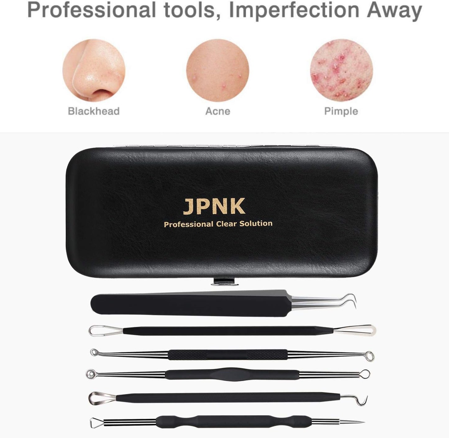 Blackhead Remover Tool Kit - 6 Pcs Comedones Extractor for Acne & Blemish Removal | Includes Leather Bag (Black)