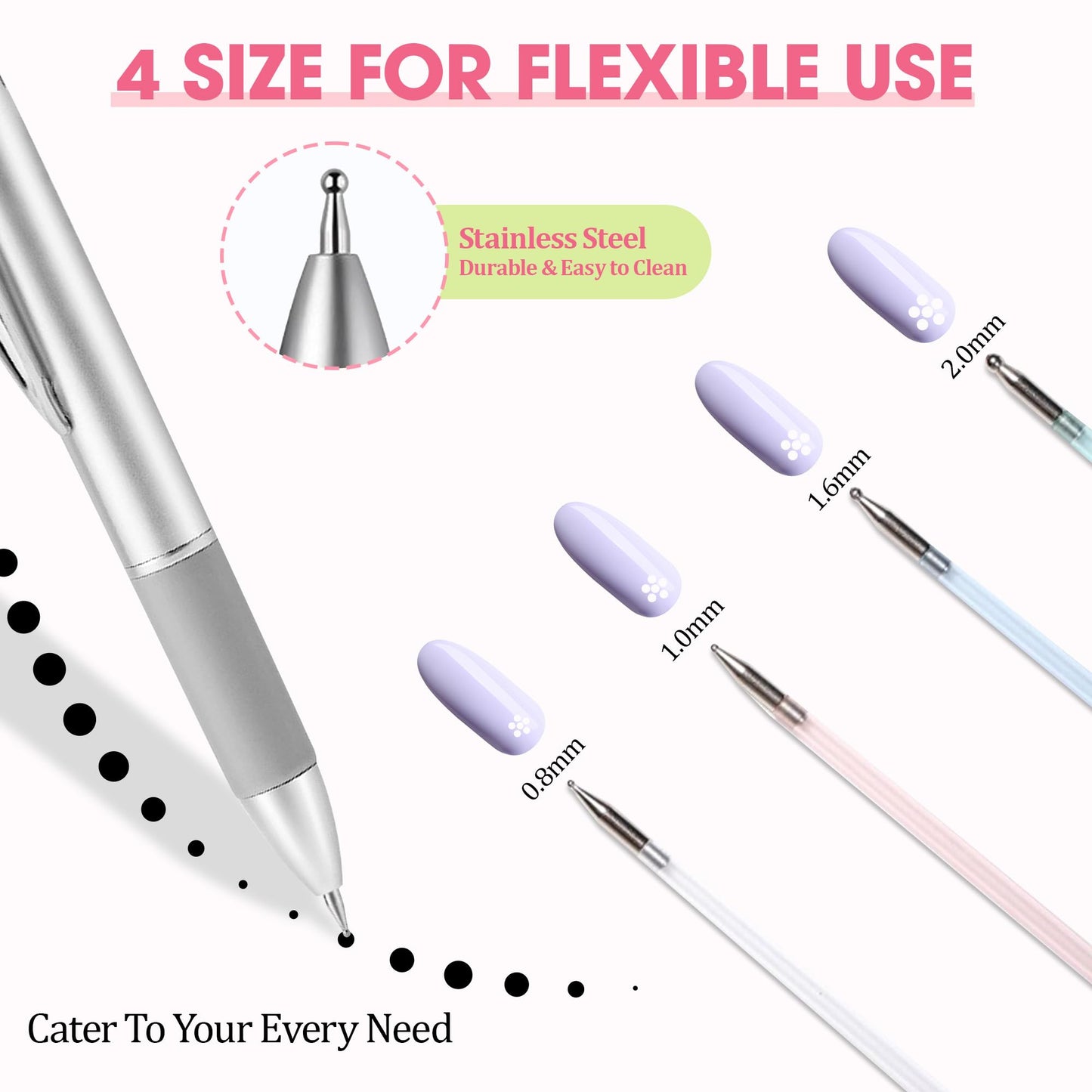 Nail Dotting Pen 5 in 1 2 PACK, Ballpoint Pen Design Nail Dotting Tool for Manicure Art Painting with 4 Size Marking and Pressing Head, For Nail Art Painting, Rhinestones DIY and Salon
