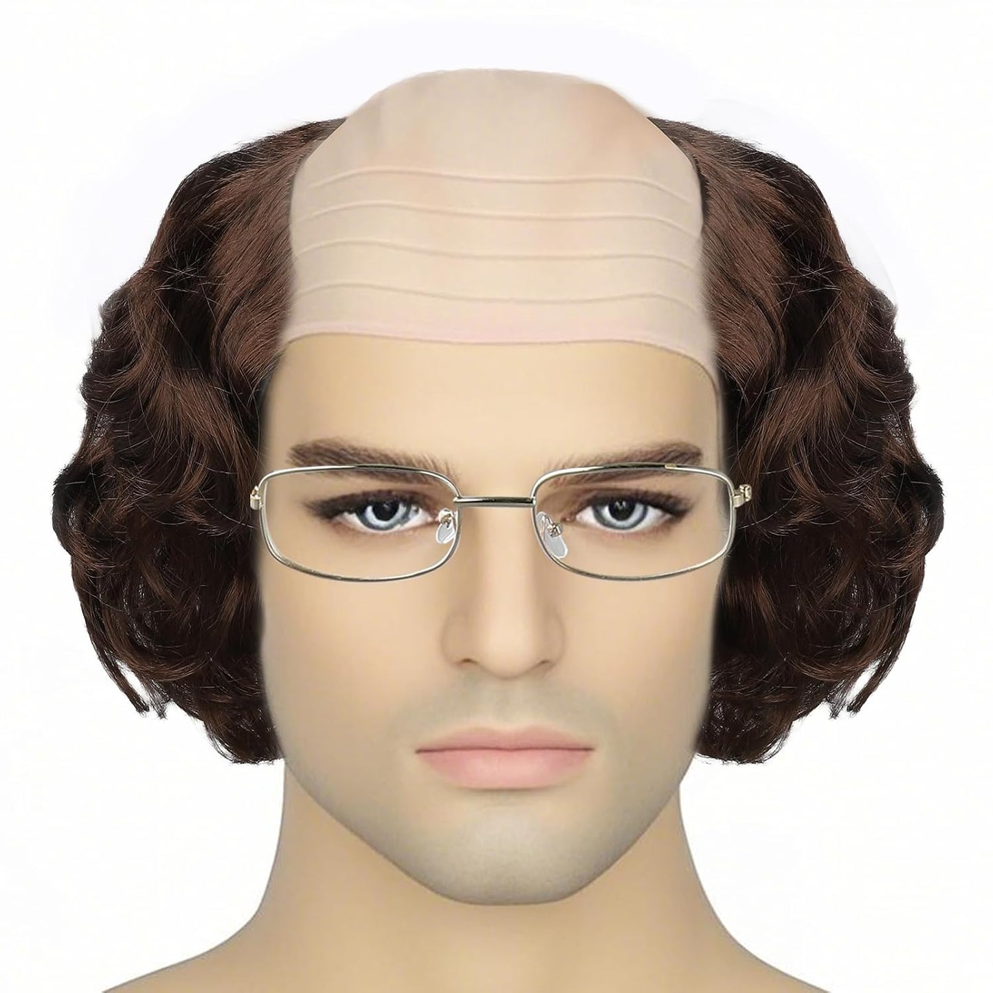 Short Curly Bald Cap Wig | Mad Brown Scientist Costume for Halloween & Cosplay