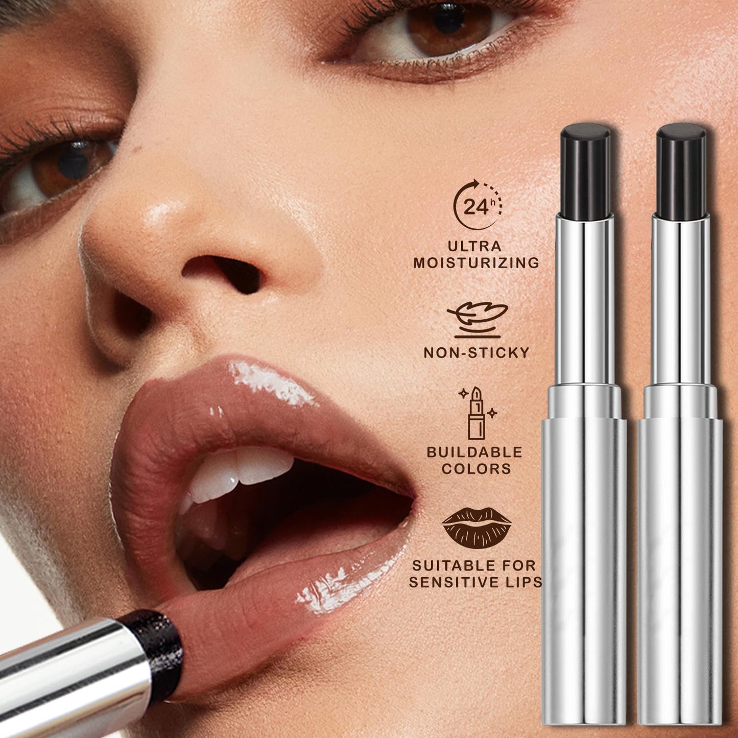 Noir Honey Lipstick - Moisturizing Lip Color & Nourishing Balm | Long-Lasting, Non-Sticky, 2 Pcs