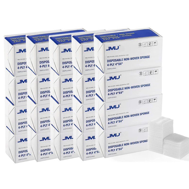 JMU 4000 4x4 Gauze Pads, 4-Ply Non Woven Gauze Sponges, Non-Sterile Gauze All Purpose Gauze