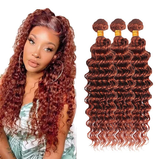 #33 Light Brown Bundles Human Hair Deep Wave Bundles 16 18 20 Inch Brown Unprocessed Brazilian Virgin Hair 3 Bundle 50 Gram Per Bundle Deals Quick Weave Hair Extensions