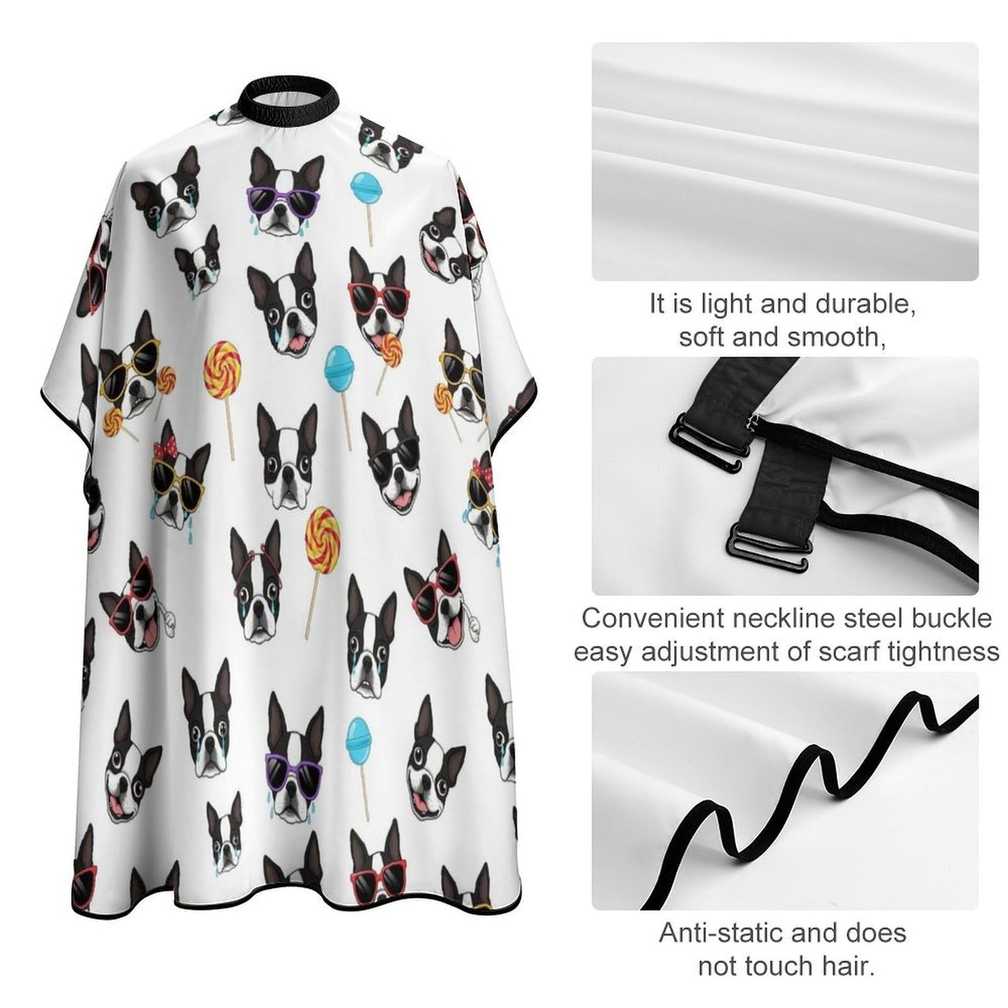 Fashion Salon Barber Cape Professional Hair Cutting Cape with Adjustable Snap Closure Boston Terrier Dog Funny