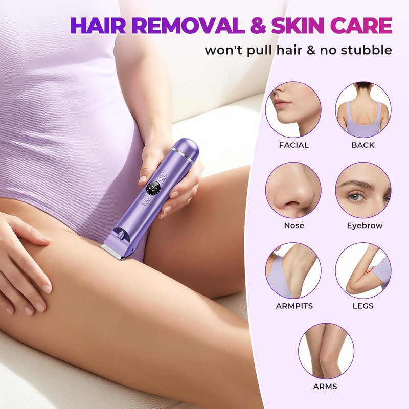 4 in 1 Bikini Trimmer for Women, Electric Razors for Women - Dual Head, Wet & Dry Use Pubic Body Hair Trimmer Electric Shavers, Rechargeable Womens Facial Razors for Legs, Nose, Armpits, Bikini Area