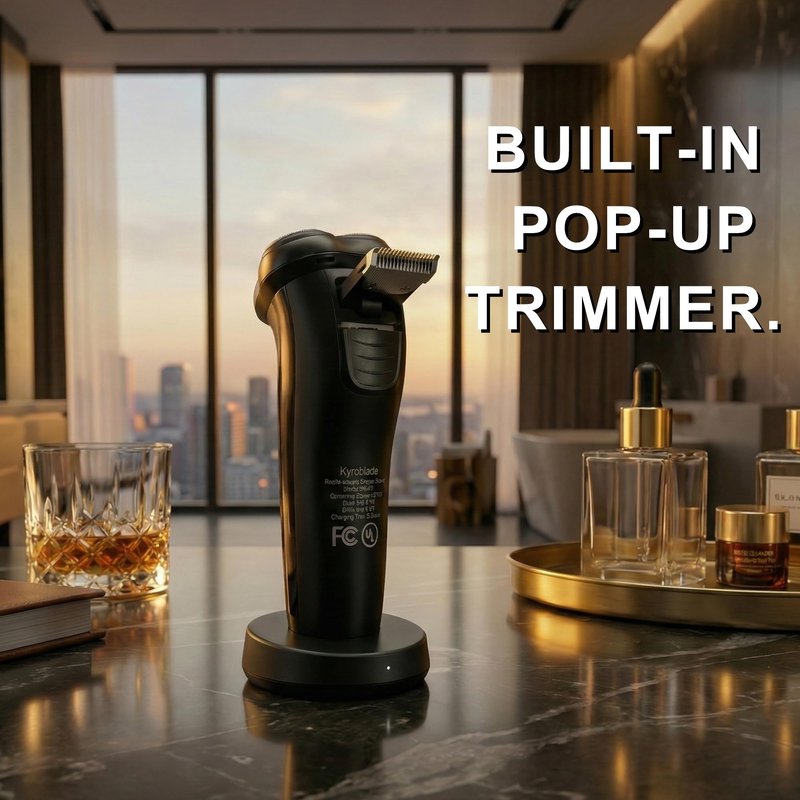 KyroBlade Electric Shaver for Men, 7100 RPM Rotary Razor with 3D Floating Heads & Pop-Up Trimmer, IPX7 Waterproof Wet & Dry, 150-Min Runtime, LED Battery Display, Travel Lock, USB-C, Black/Silver