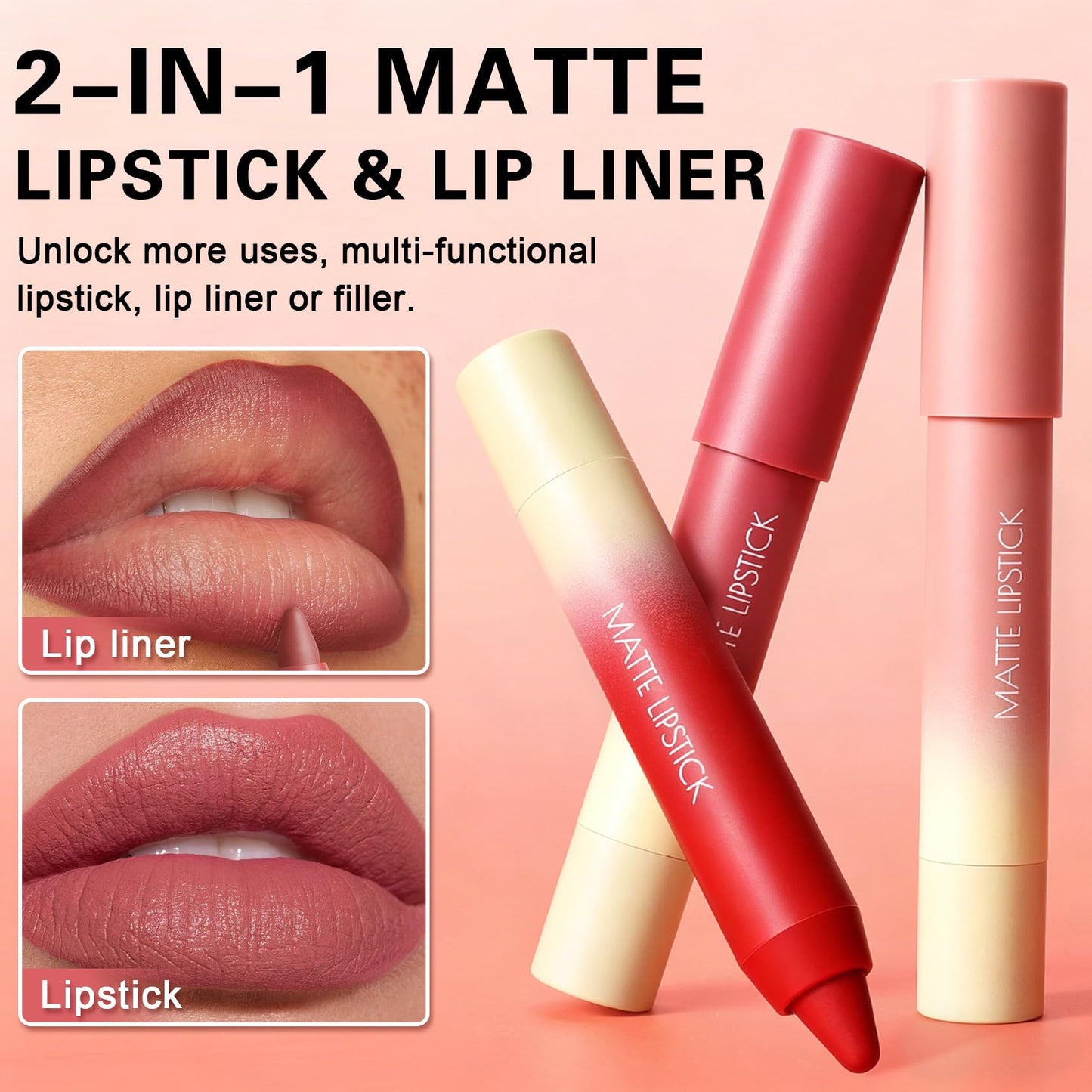 XINGXYUEL 2-in-1 Matte Lip Crayon Nude Lipstick & Lip Liner with Lip Brush for Women, Matte Finish, Smooth Texture, Long Lasting Waterproof, Vegan & Cruelty-Free, #02