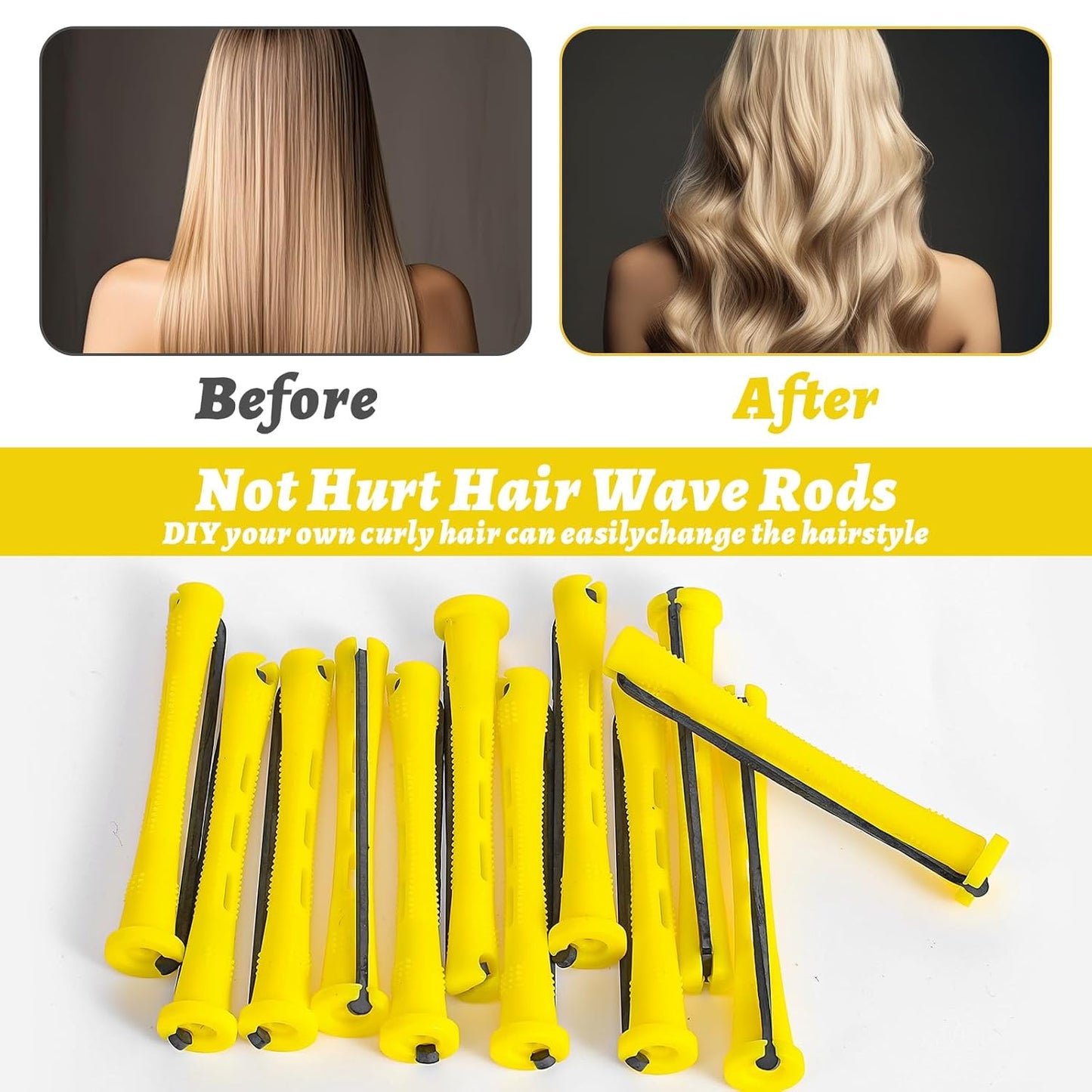 Sibba 60-Piece Hair Perm Pods Set | Plastic Cold Wave Curlers for Salon & Home Use - Yellow