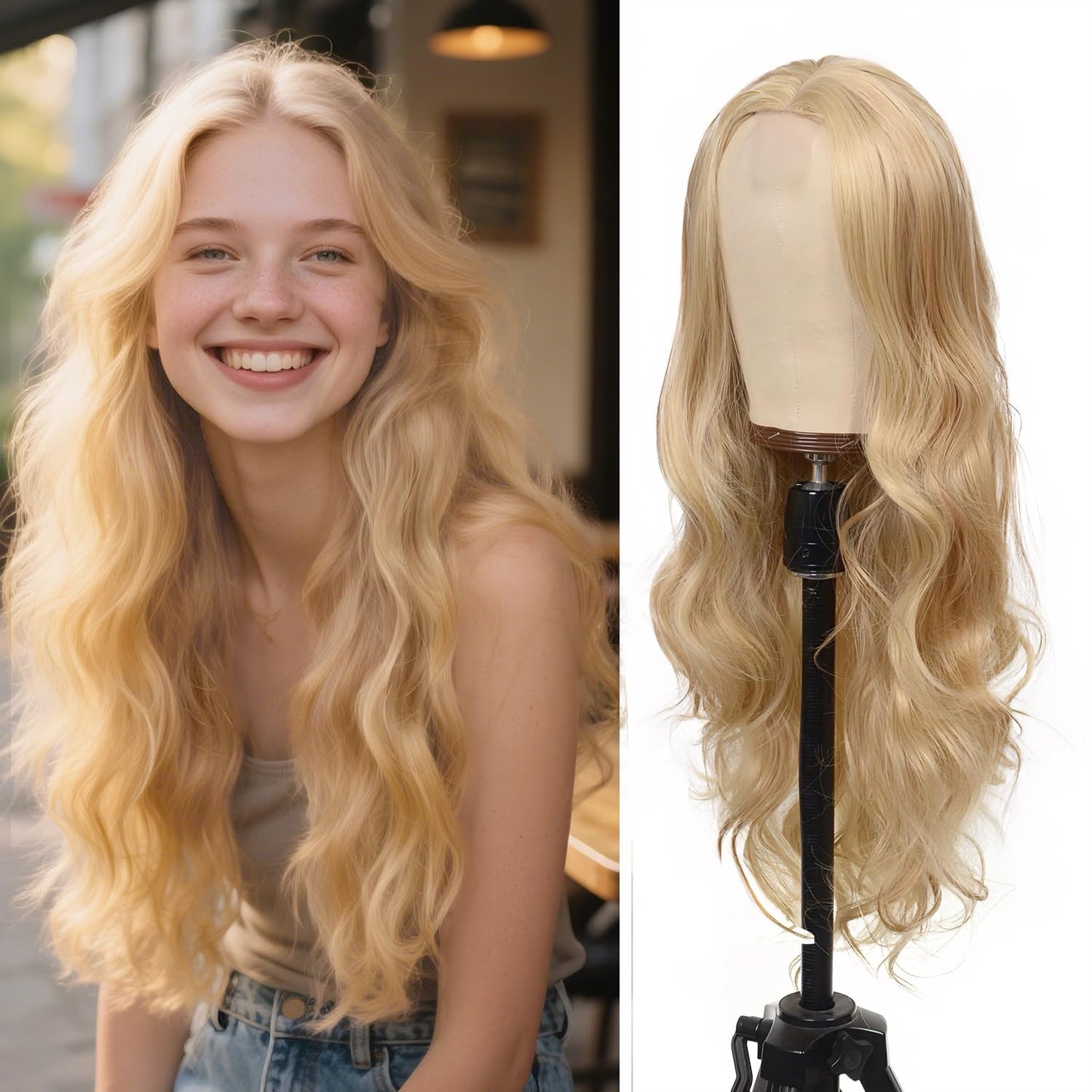 Ombre White Wig - 26 Inch Long Wavy Synthetic Hair for Daily Wear | Cosplay & Halloween