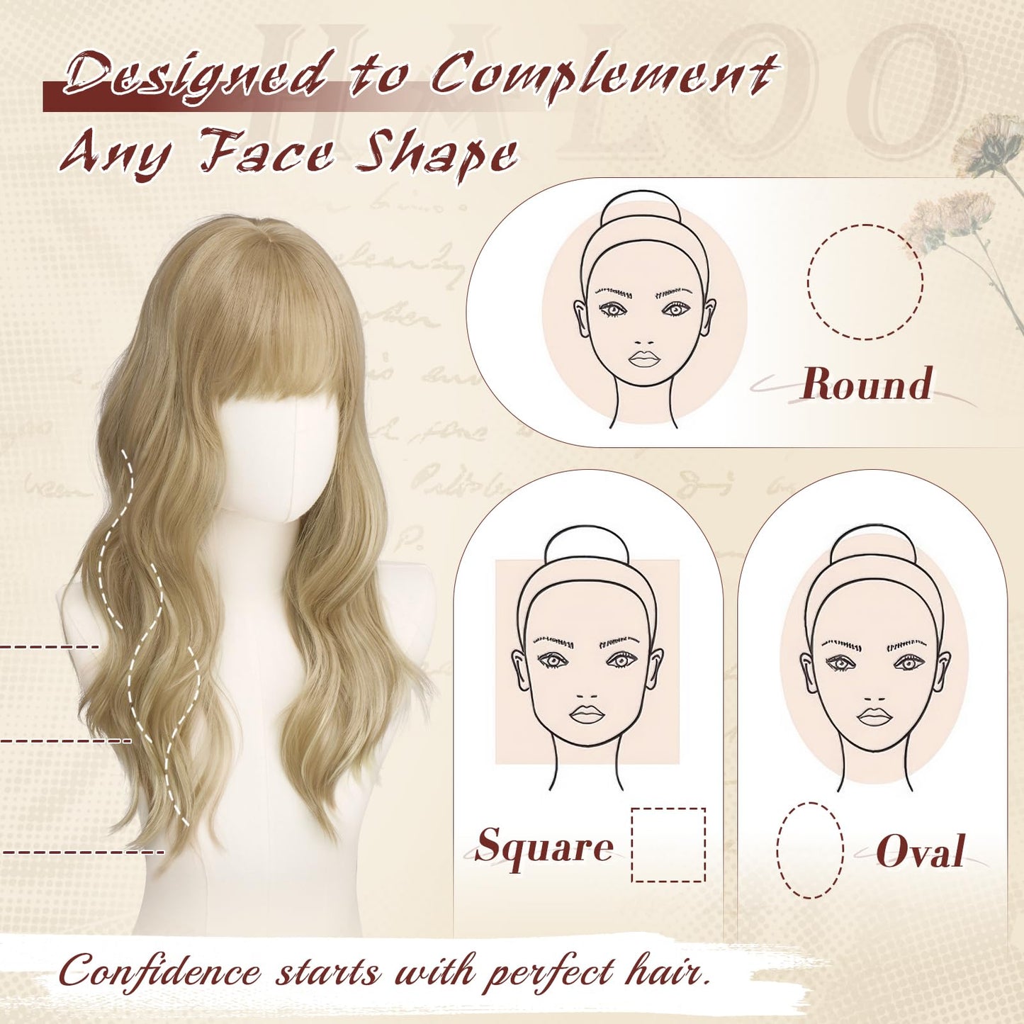 Haloo Blonde Wigs with Bangs - 20 Inch Long Soft Wavy Natural Looking Synthetic Heat Resistant Hair Wig for Women Daily Party, Dirty Blonde