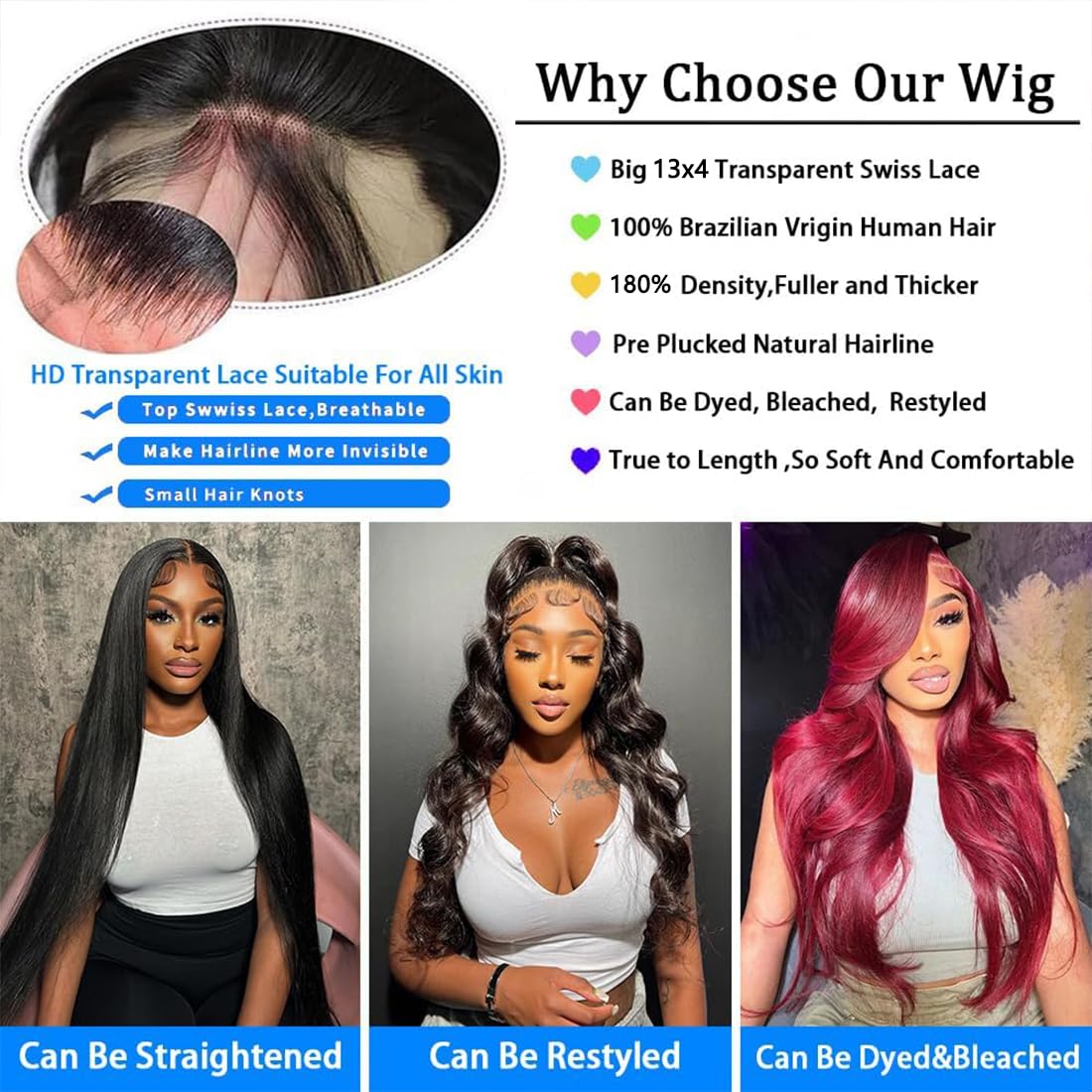 24Inch 13x4 HD Lace Front Wigs Human Hair 180% Density Body Wave Lace Front Wigs Human Hair Lace Front Wigs for Women Glueless Body Wave Wigs Human Hair Pre Plucked with Baby Hair Natural Black