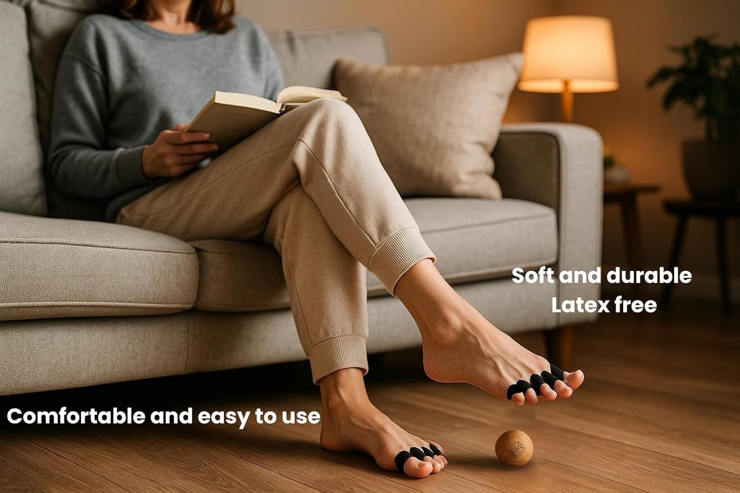 Toe Spacer Kit with Resistance Band & Massage Ball - Silicone Separators, Cork Ball, Cotton Bag | Bunion Corrector & Toe Splay Improver