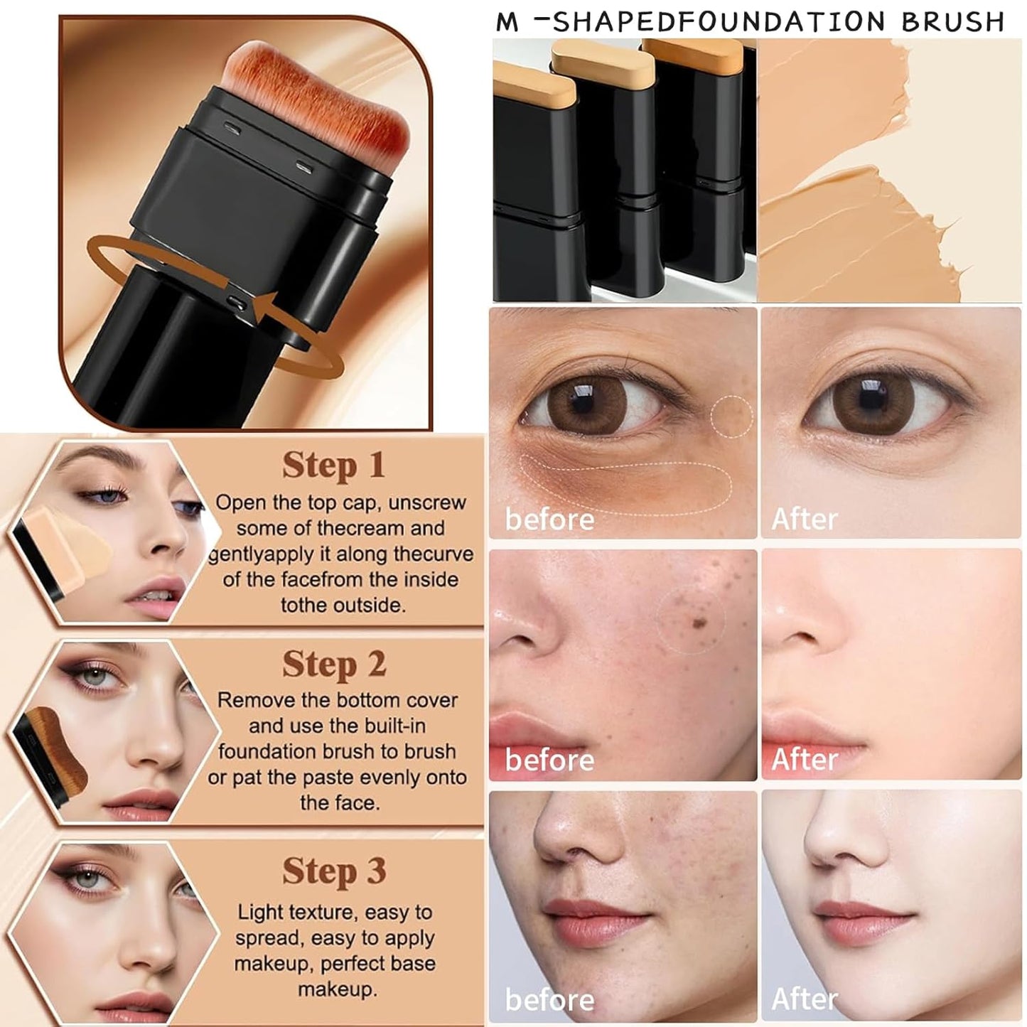 Foundation Stick - 2 in 1 Dual-Ended Waterproof Concealer & Contour | Full Coverage Matte Finish (01 Ivory)