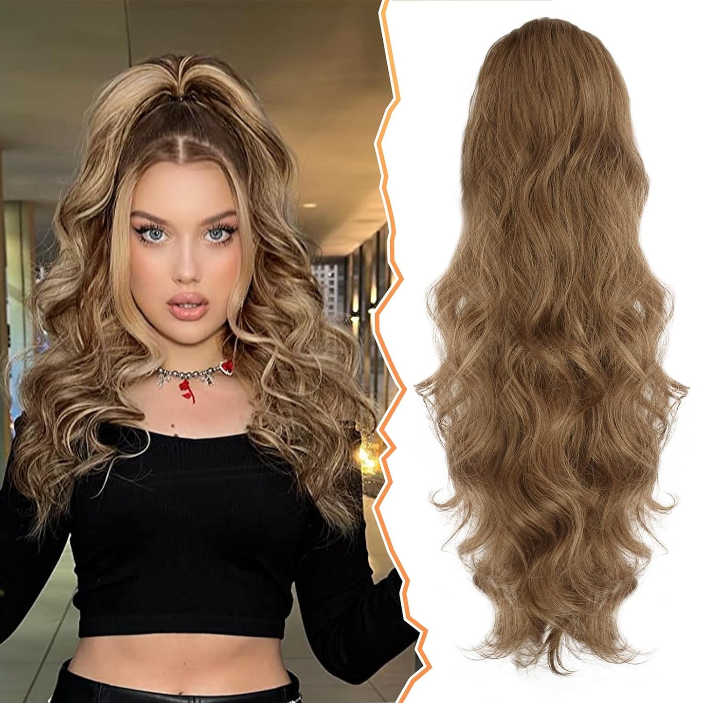 Short Wavy Drawstring Ponytail - 16 Inch Synthetic Clip-In Hair Extensions | Ash Brown Mix