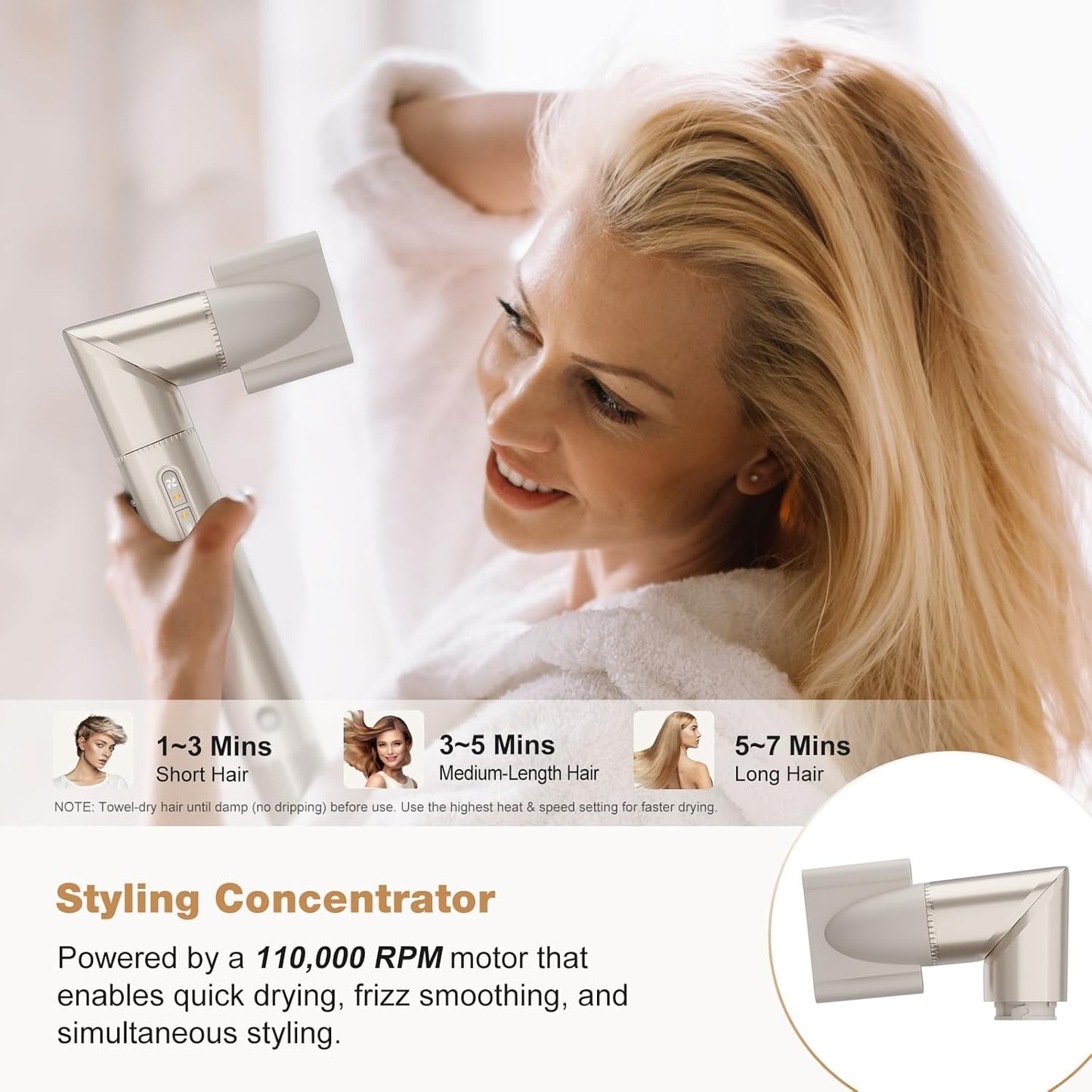 7MAGIC 7-in-1 Hot Air Styler - Versatile Hair Dryer Brush with Auto-Wrap Curlers | Fast Drying & Volumizing, Champagne Gold