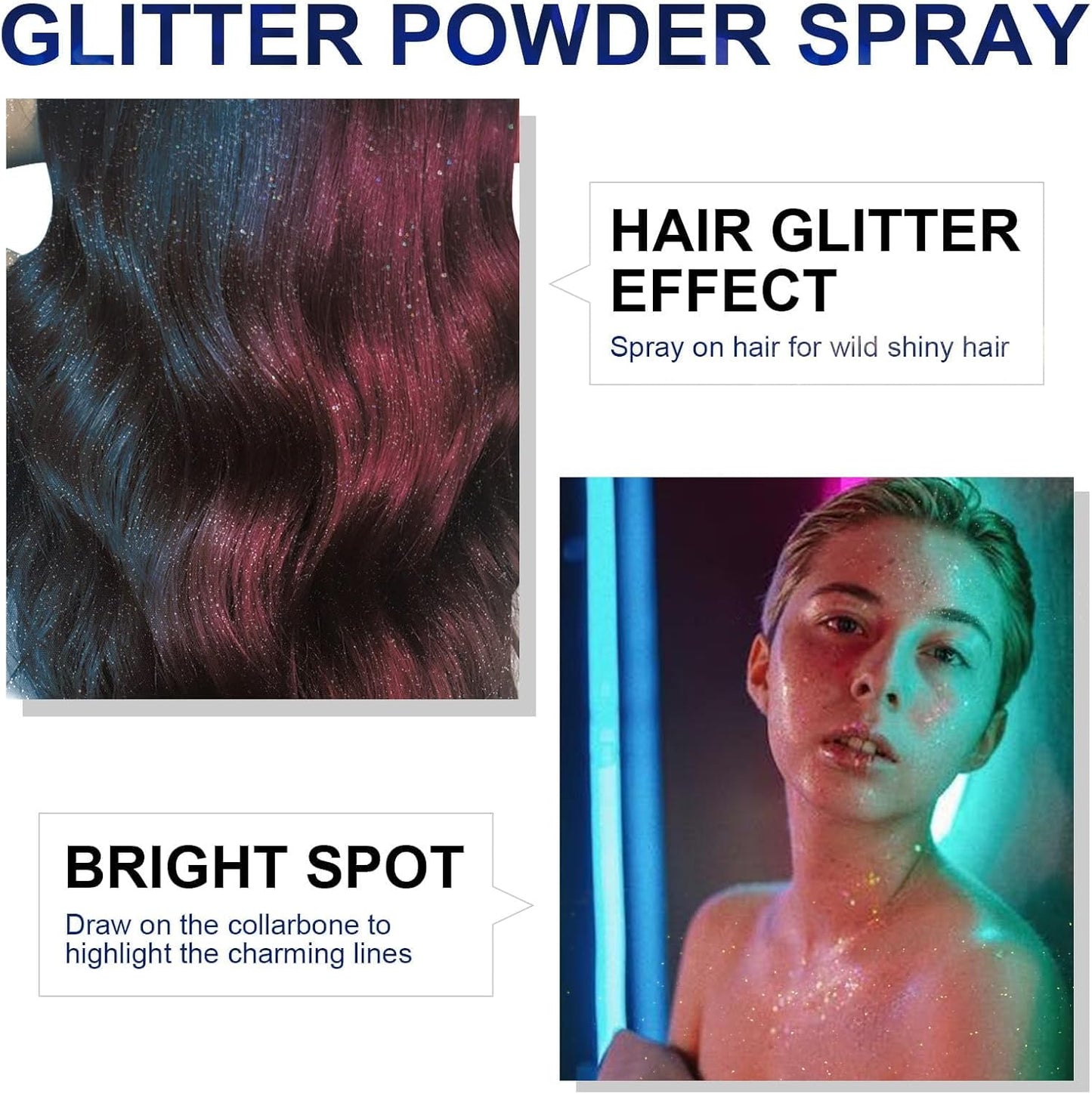 Body Glitter Spray - Long-Lasting Shimmer for Hair & Body | Festival & Rave Makeup, 2.11 Fl Oz