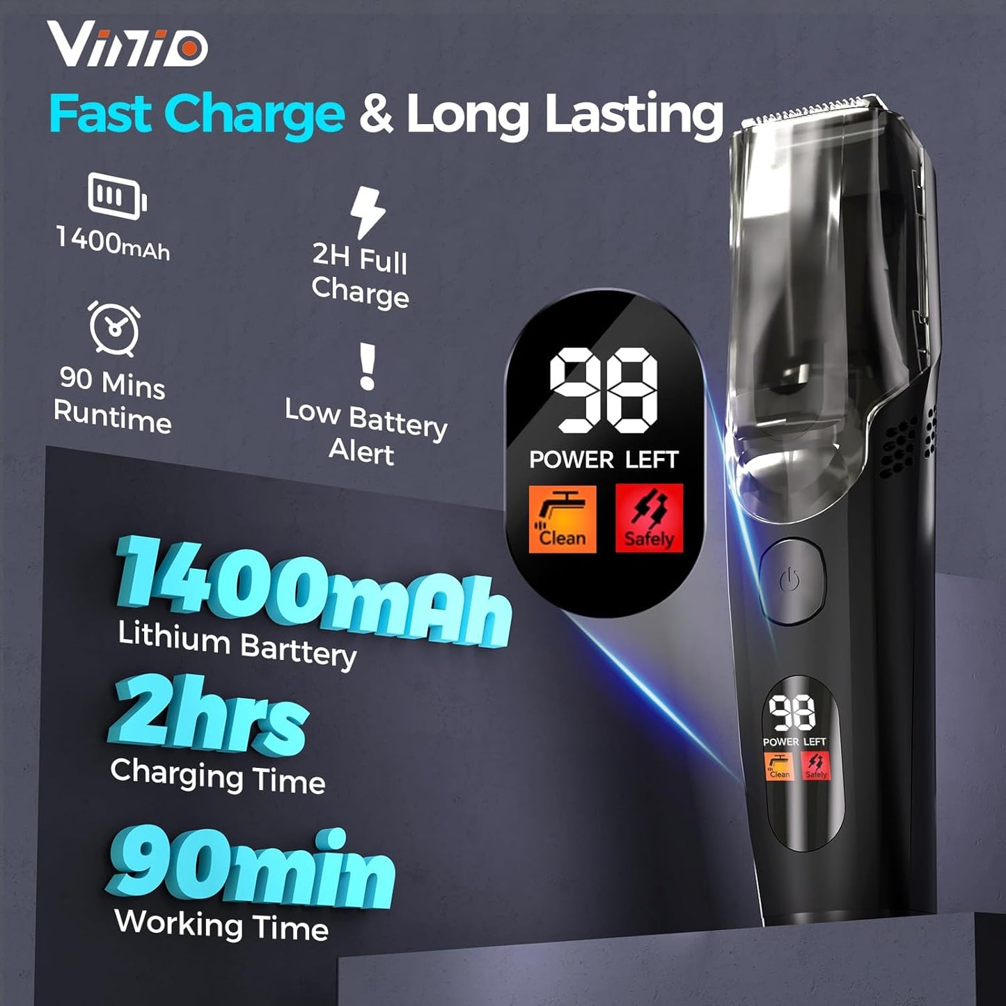 Vinid Hair Clipper - Professional Haircut Kit with Vacuum Suction & LCD Display | 20 Length Settings, IPX6 Washable