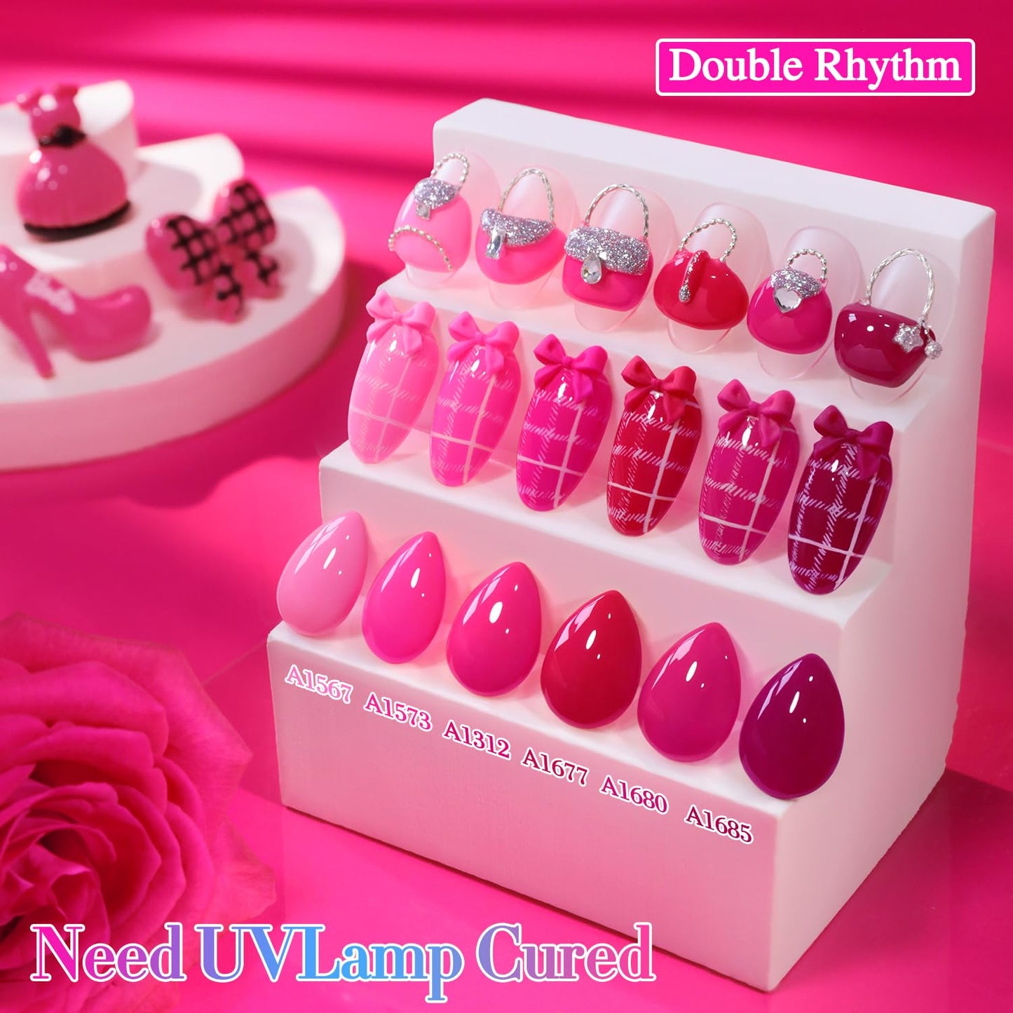 Double Rhythm 28Pcs 0.5Oz Gel Nail Polish Set Same Color Same Bottle Gel Polish Kit Nail Art Manicure Salon DIY at Home for Women (Bright Pitaya Pink Purple Red Collection-T24-13)