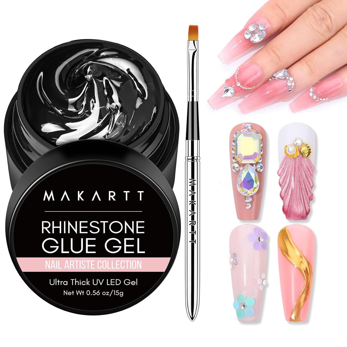 Nail Rhinestone Glue Gel - Super Strong Adhesive for Nail Art | 15ml Clear Gel with Brush Pen