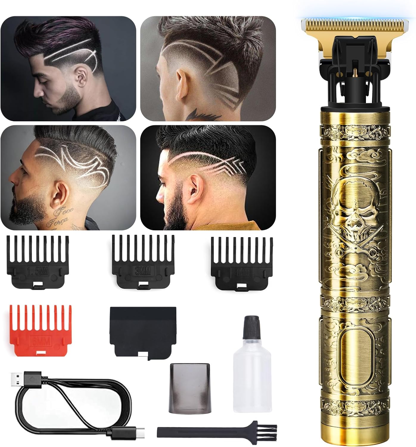 Premium Cordless Beard and Hair Trimmer for Men - Professional T-Blade Grooming Kit with 4 Adjustable Combs | Rechargeable & Zero Gapped