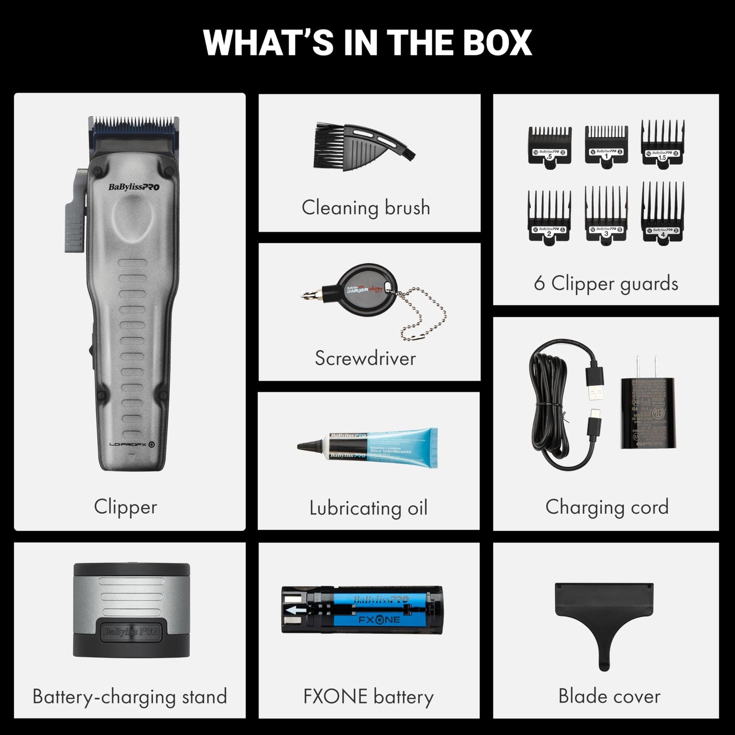 BaBylissPRO FXONE LO-PROFX Professional Cordless Hair Clippers for Men with Interchangeable Battery, Up to 2.5-Hour Runtime Electric Clipper for Men