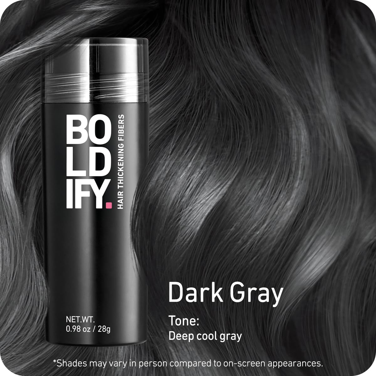 BOLDIFY Hair Fibers - Thinning Hair Solution for Fuller, Thicker Look | 28g Dark Gray - 14 Shades Available