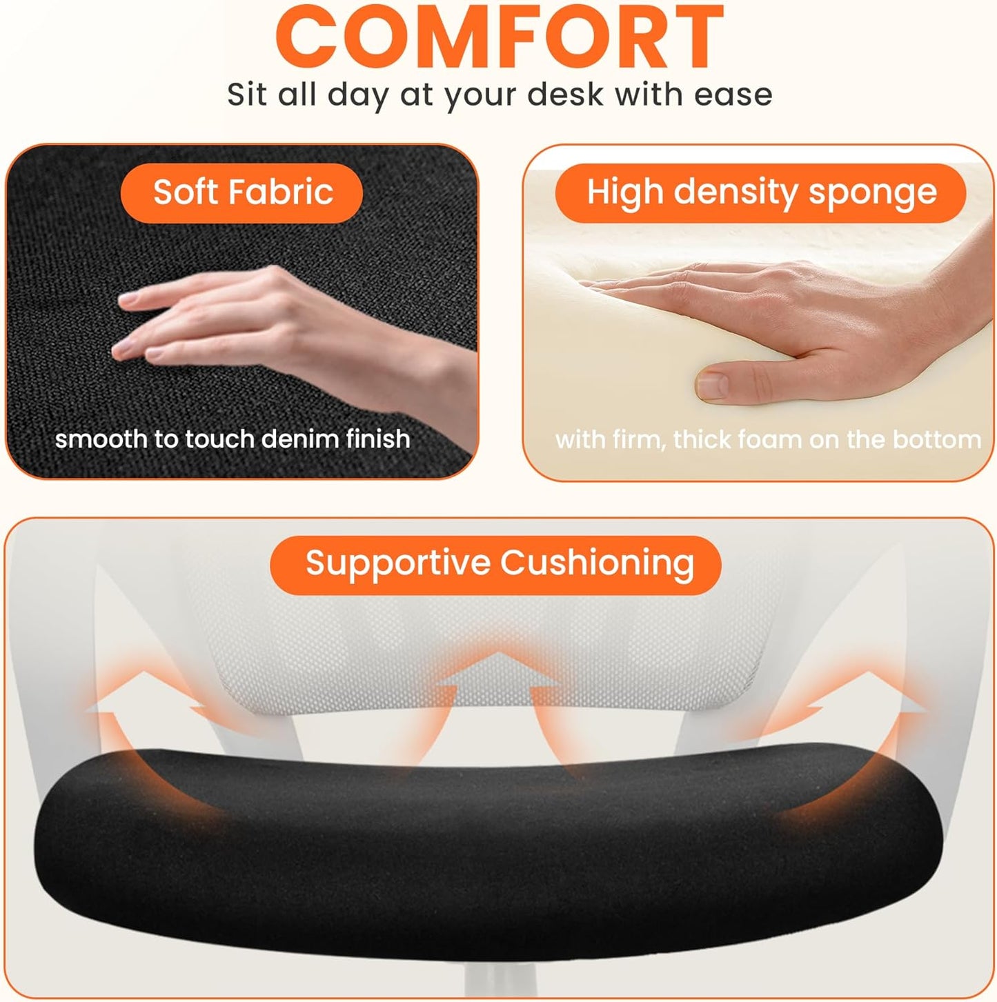 Ergonomic Office Desk Chair - Mesh Gaming Cushion Seat with Adjustable Height & Lumbar Support | Black