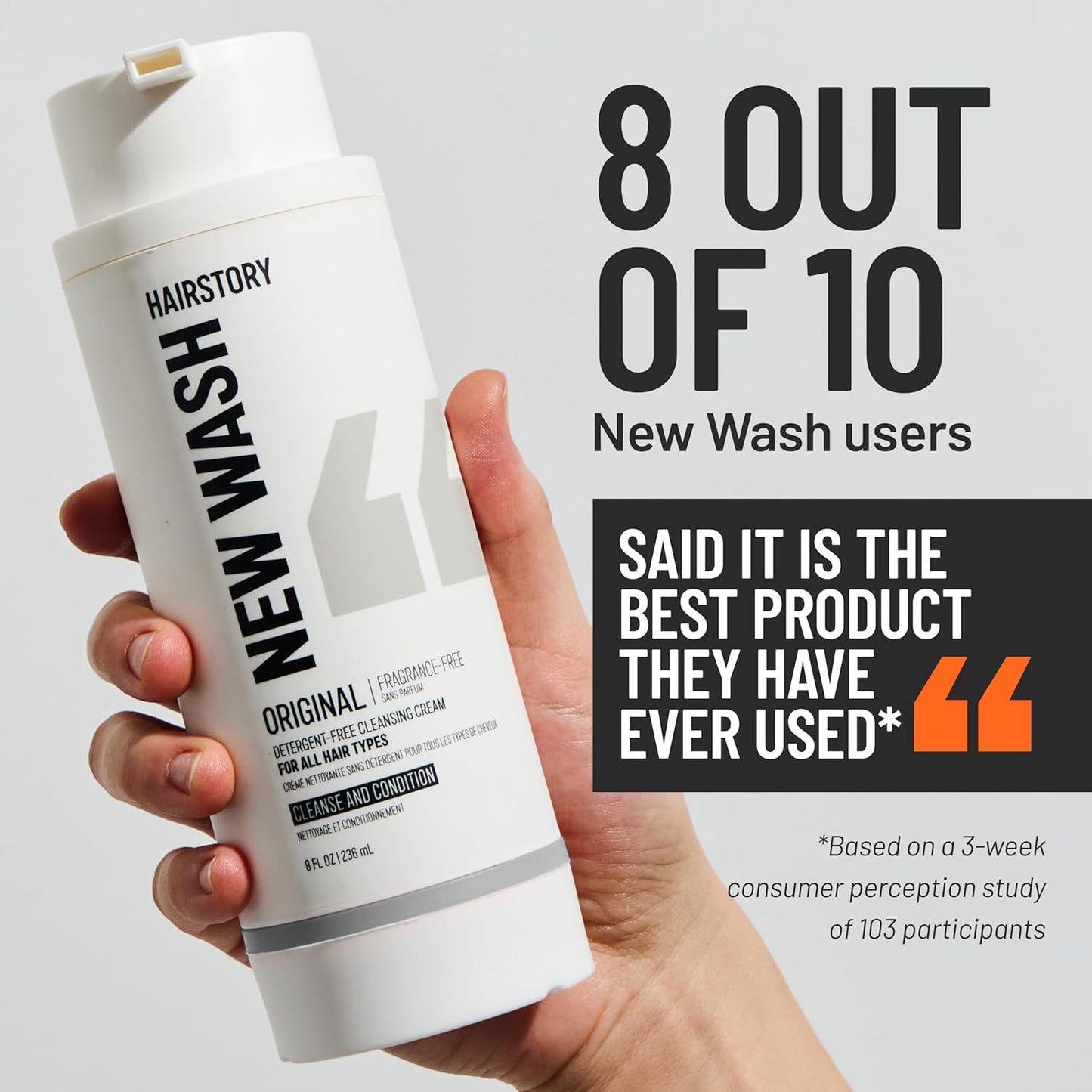 Hairstory New Wash Original - Fragrance-Free Detergent-Free Shampoo for Sensitive Scalp | 8 Fl Oz Refillable Bottle