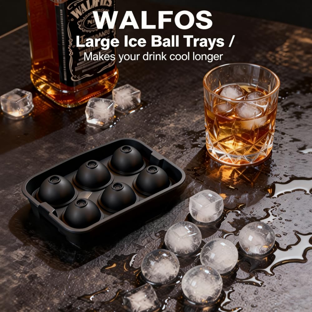 Large Silicone Ice Ball Mold Set with Lid, Reusable BPA-Free Sphere Ice Cube Trays for Cocktails, Whiskey, Juice & Drinks