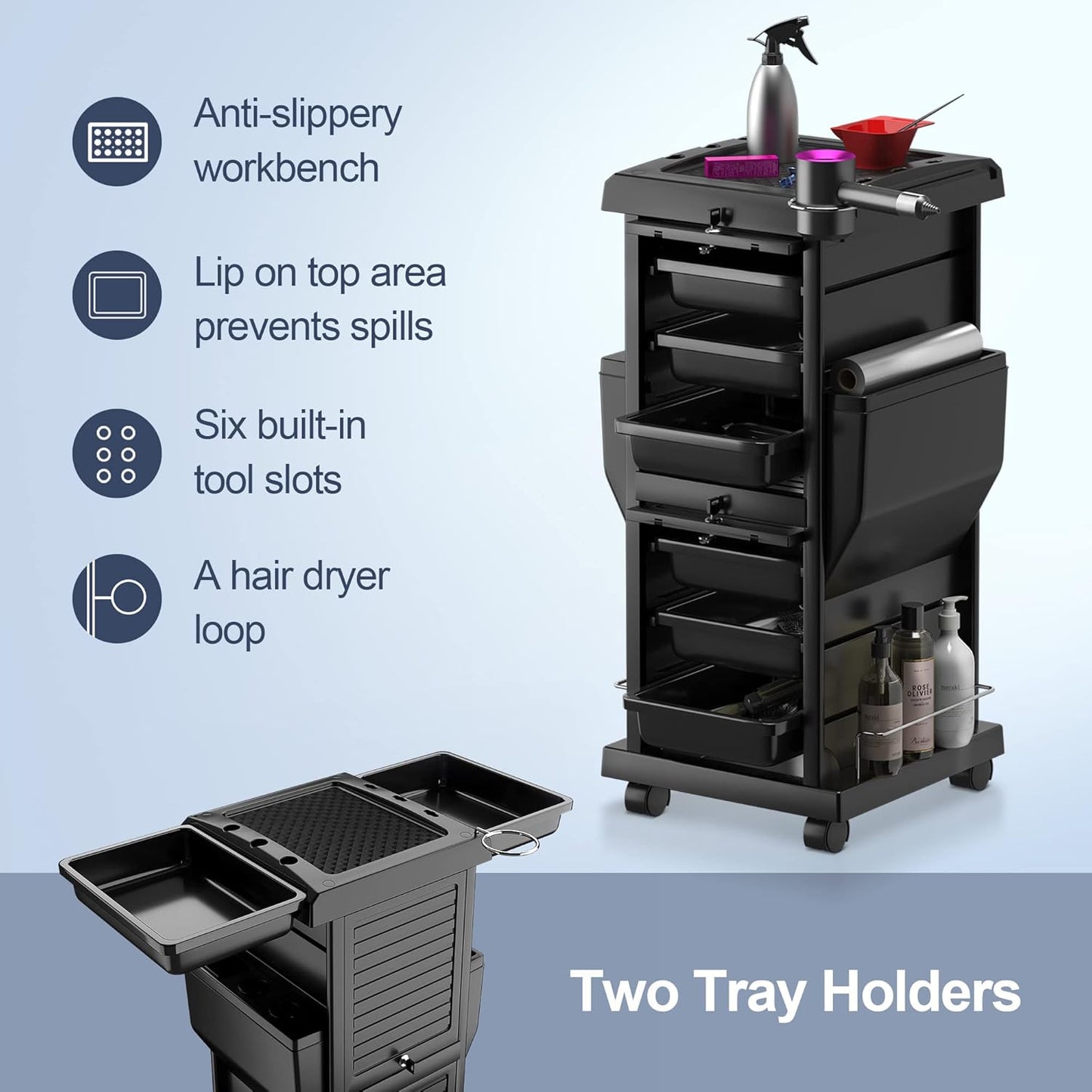 Professional Locking Hair Salon Trolley - Rolling Cart with 6 Drawers for Easy Storage