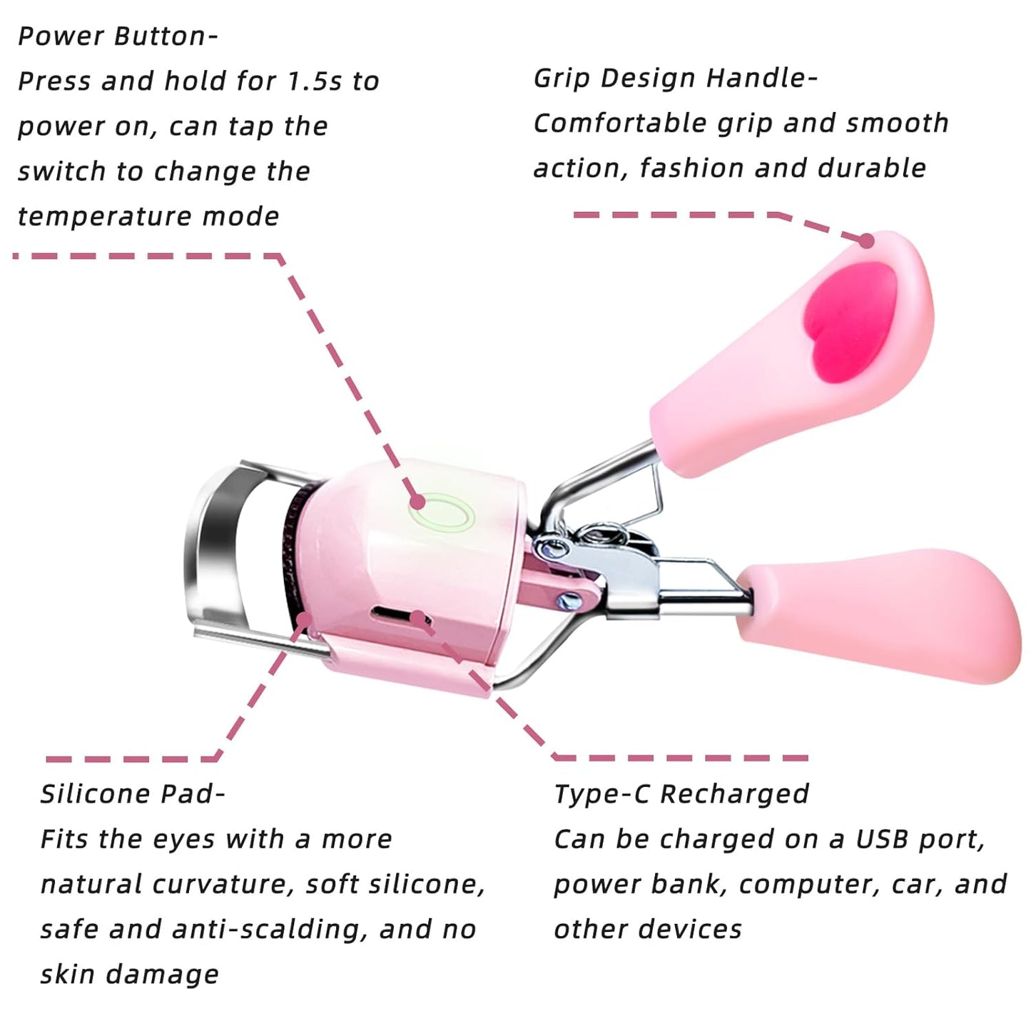 Heated Eyelash Curler - USB Rechargeable Electric Lash Curler with Silicone Pad | Long-Lasting Makeup Tool for Women