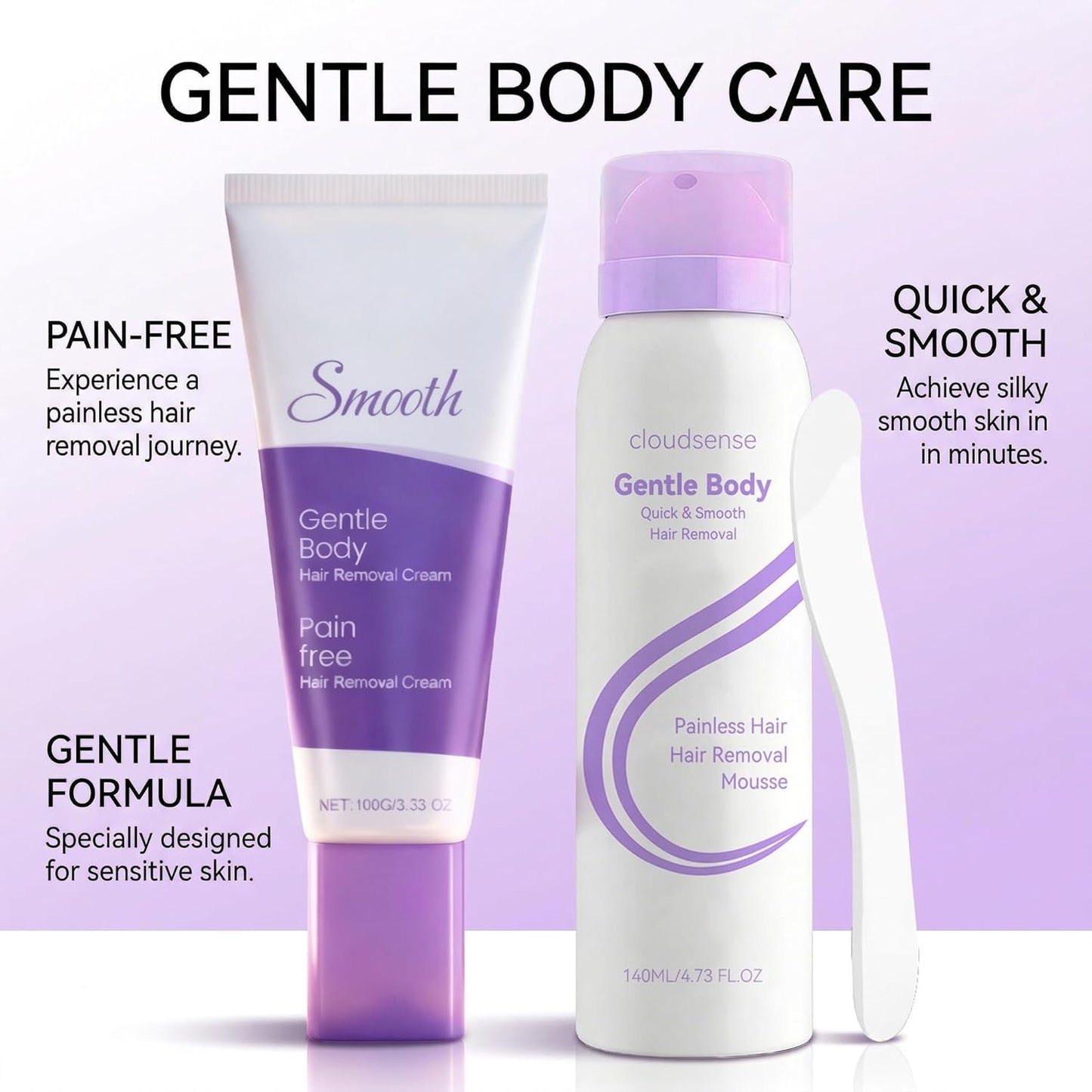 Hair Removal Cream & Mousse Combo Set - Fast-Acting Depilatory for Women & Men | 100g Tube + 140ml Foam with Scraper