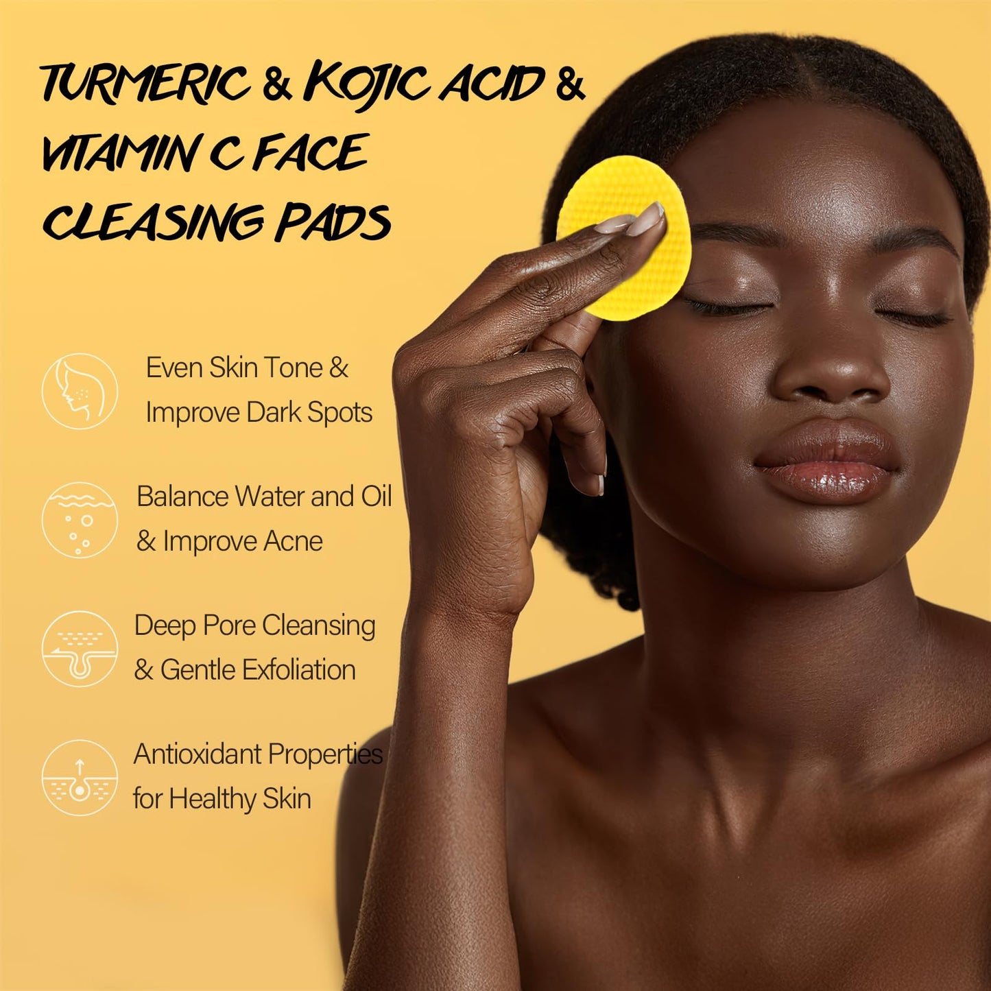 Turmeric Kojic Acid Cleansing Pads for Face 60 Pcs Turmeric Face Scrub for Dark Spots Vitamin C Exfoliating Pads Even Out Skin Tone with Exfoliating Cotton Rounds