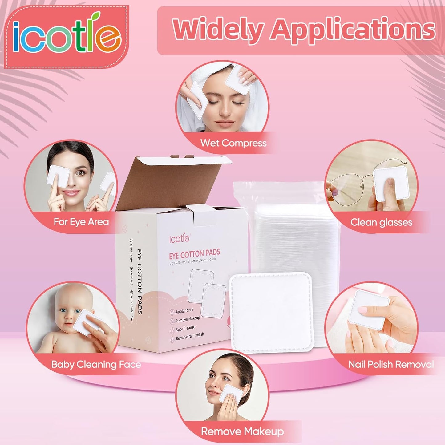 Ultra Soft 200-Count Eye Cotton Pads - 100% Cotton Makeup Remover for All Skin Types | Square Design