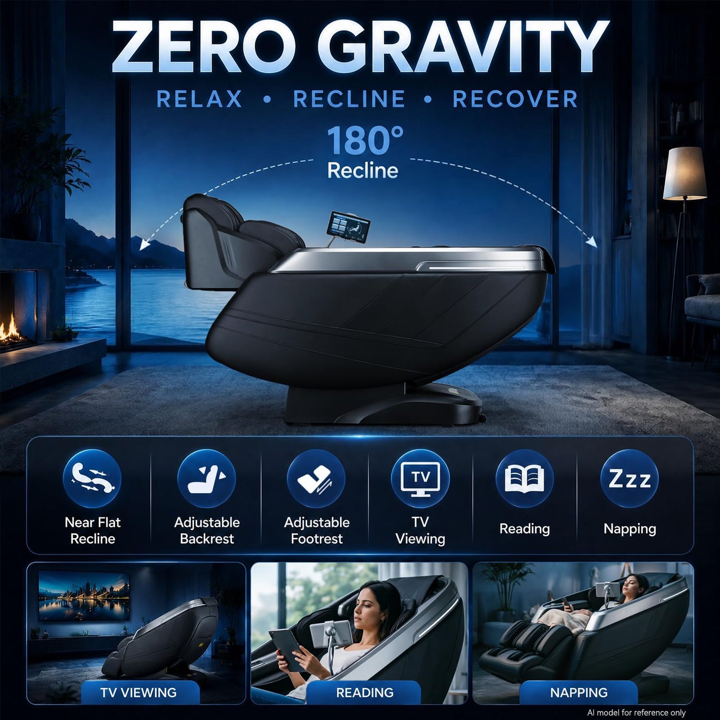 iBooMas True 4D Massage Chair, Deep Tissue Full Body Massage Chair with Adjustable 4D Pressure, AI Body Scan, 55" SL Track, Zero Gravity Recliner, Powered Leg Extension, 3-Level Heat, Black