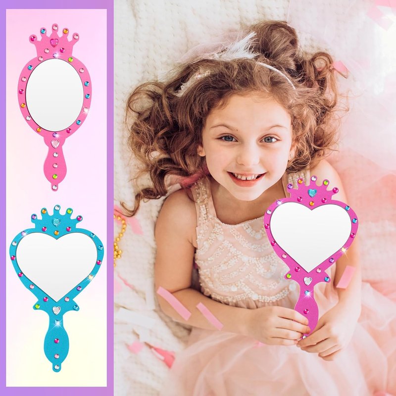 Unbreakable Kids Mirror Set - 20 Pcs DIY Foam Princess Decor | Mermaid Crafts for Party Fun