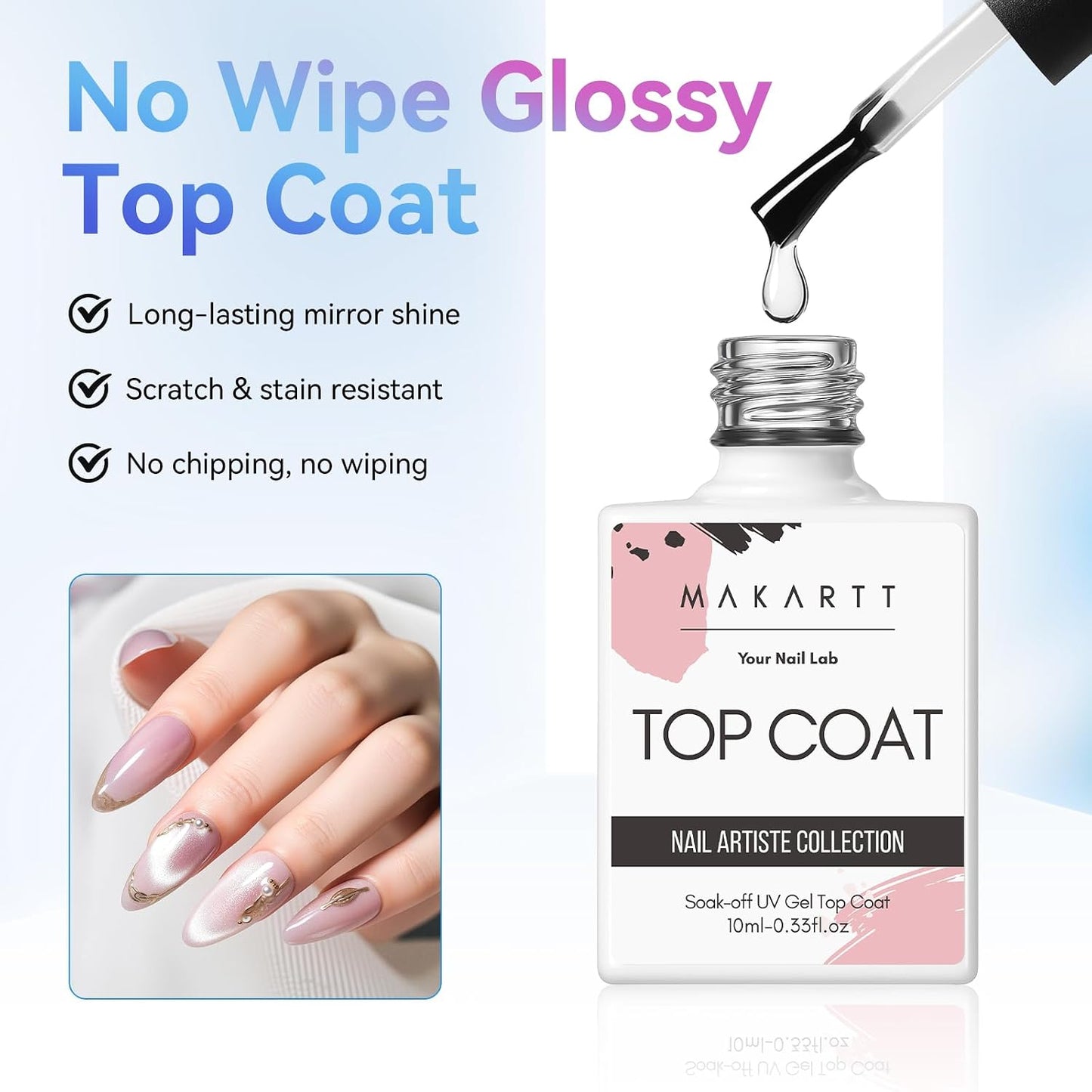 Gel Top Coat and Base Coat Set - No Wipe Shine Finish for Long-Lasting Gel Nails | 10ML, Salon Quality