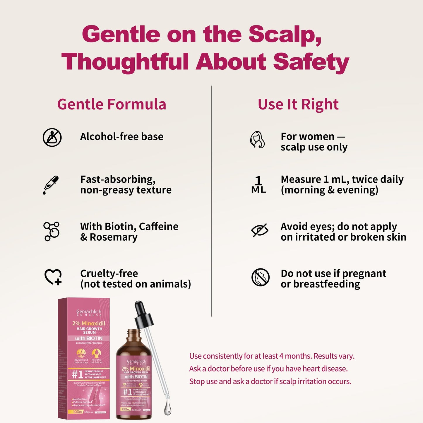 Minoxidil for Women Hair Growth with Biotin, 100ML Topical Minoxidil Serum with Rosemary for Hair Regrowth Treatments, Non-Greasy, Helps Prevent Hair Thinning & Hair Loss Solution