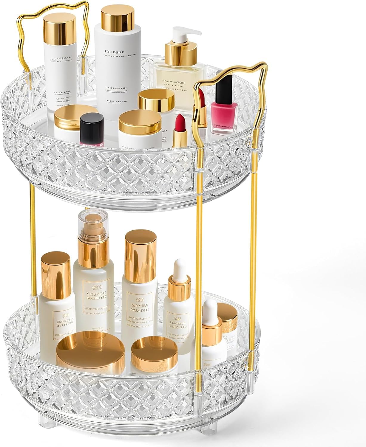 LAREKUN 360 Rotating Makeup Organizer for Vanity, 2Tier Adjustable Perfume Organizer for Dresser, Multi-Function Spinning Cosmetics Skincare Storage for Bedroom, Dresser, Countertop, Clear
